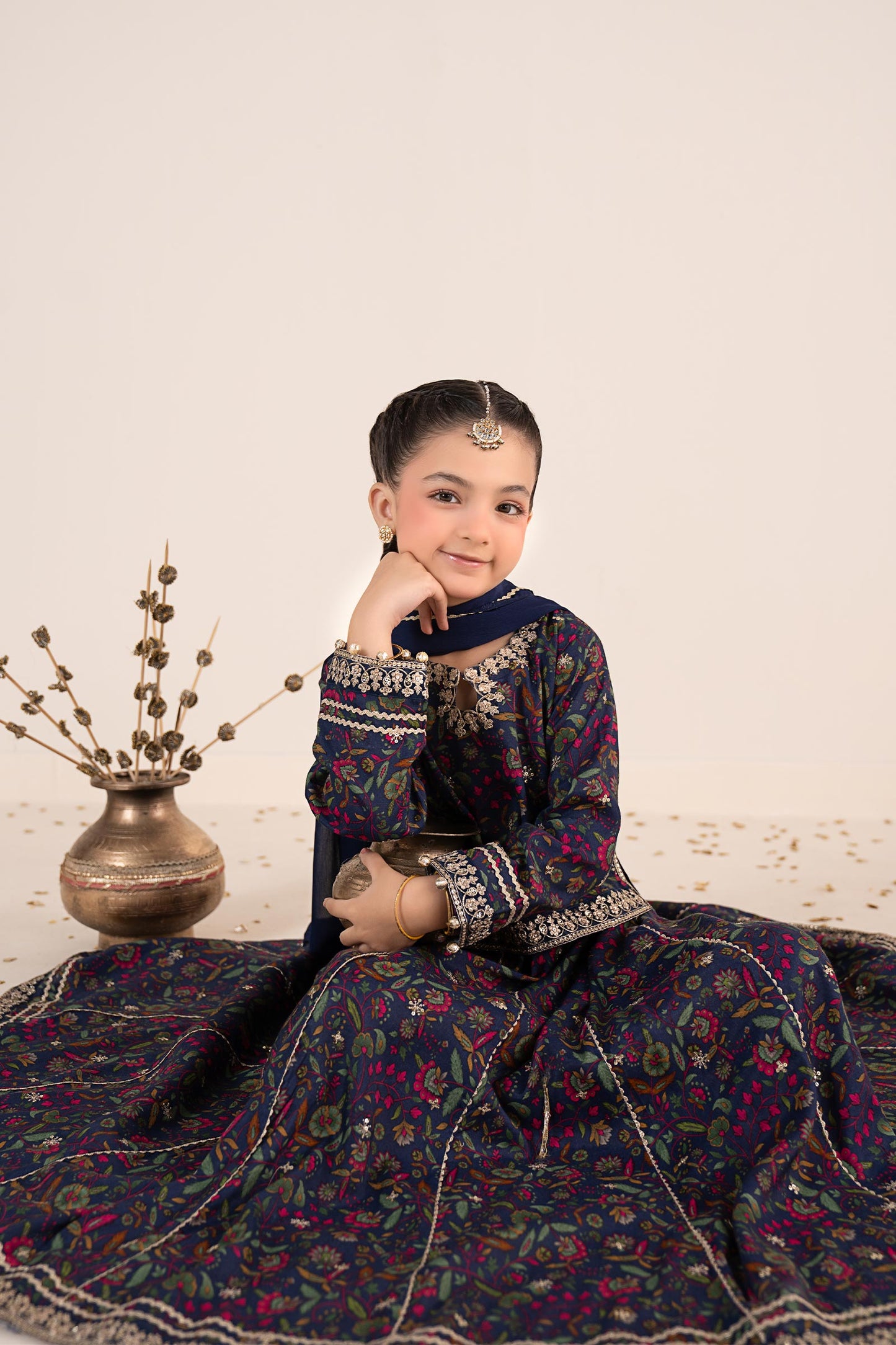 3 Piece Embroidered Raw Silk Suit