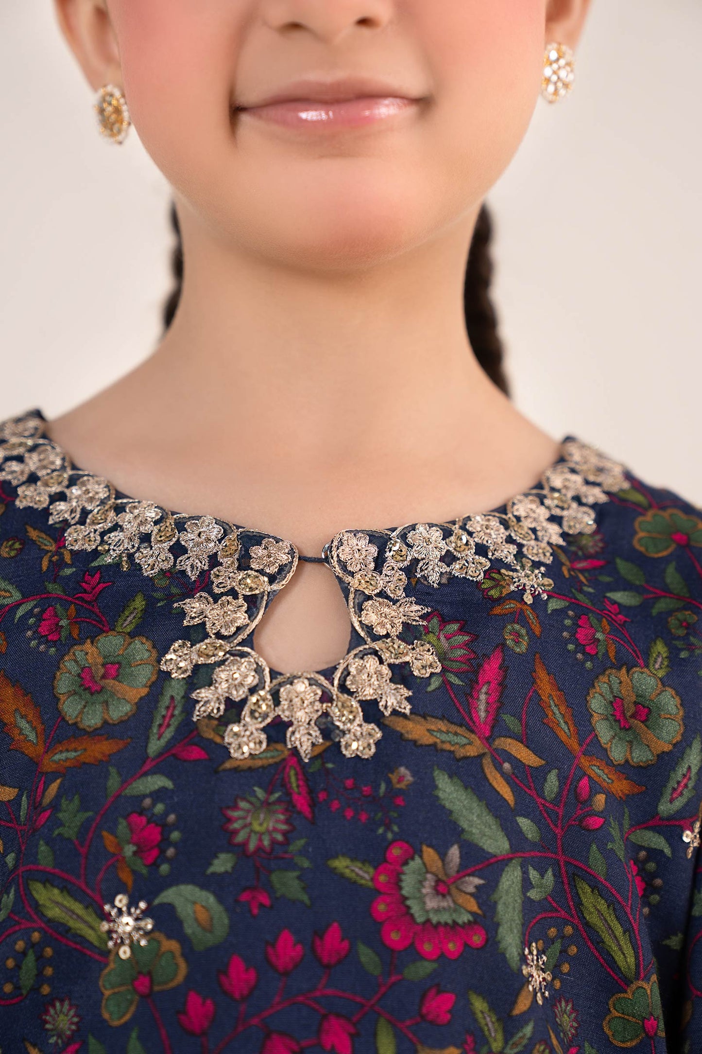 3 Piece Embroidered Raw Silk Suit