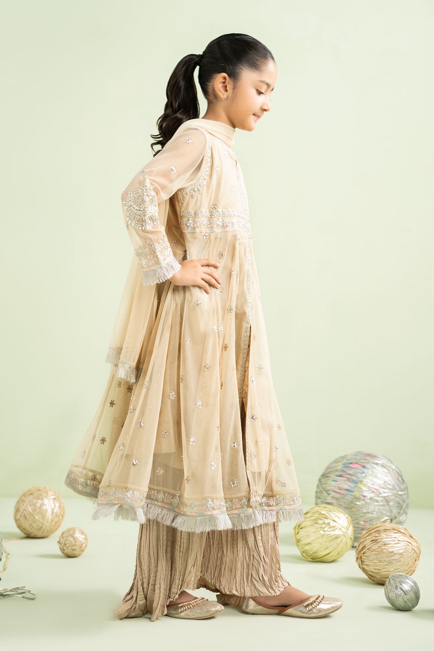 2 Piece Embroidered Net Suit