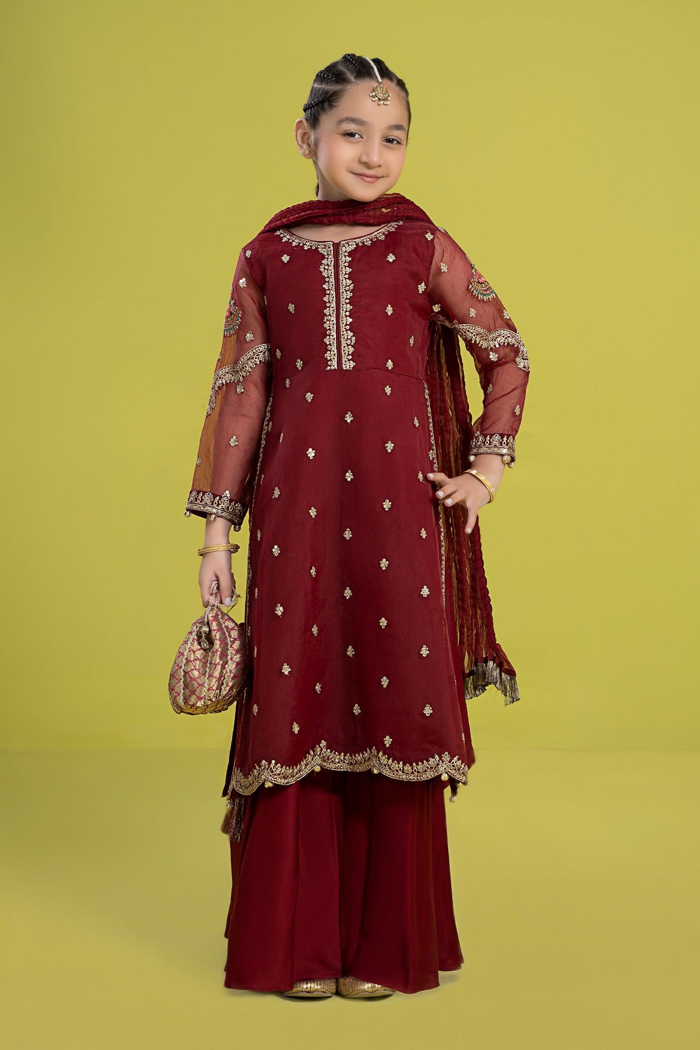 3 PIECE EMBROIDERED ORGANZA SUIT | MKS-EF24-23
