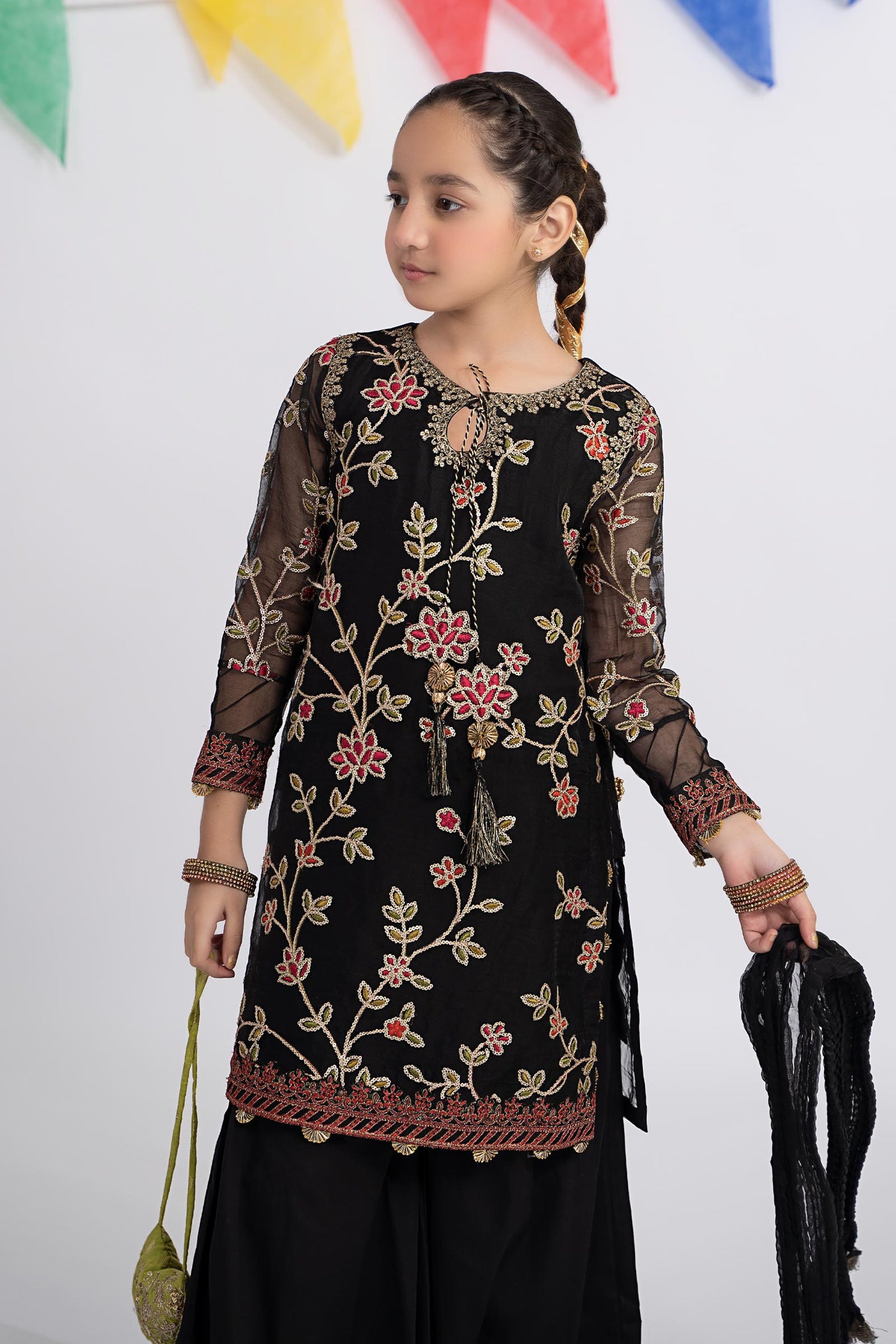 3 PIECE EMBROIDERED ORGANZA SUIT | MKS-EF24-30