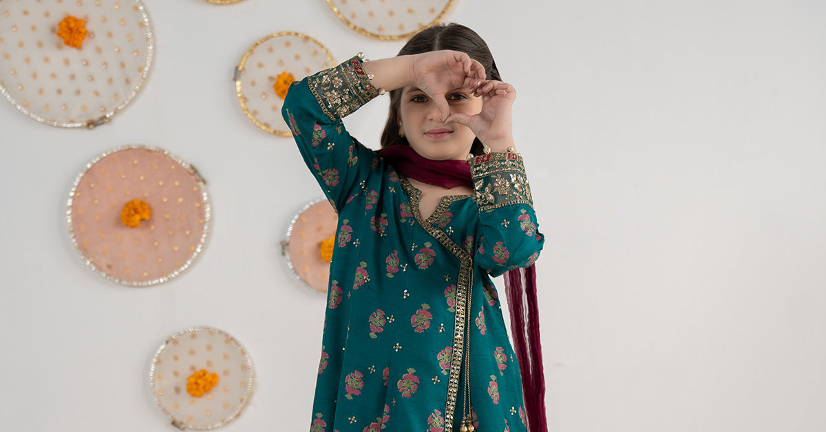 3 Piece Embroidered Raw Silk Suit