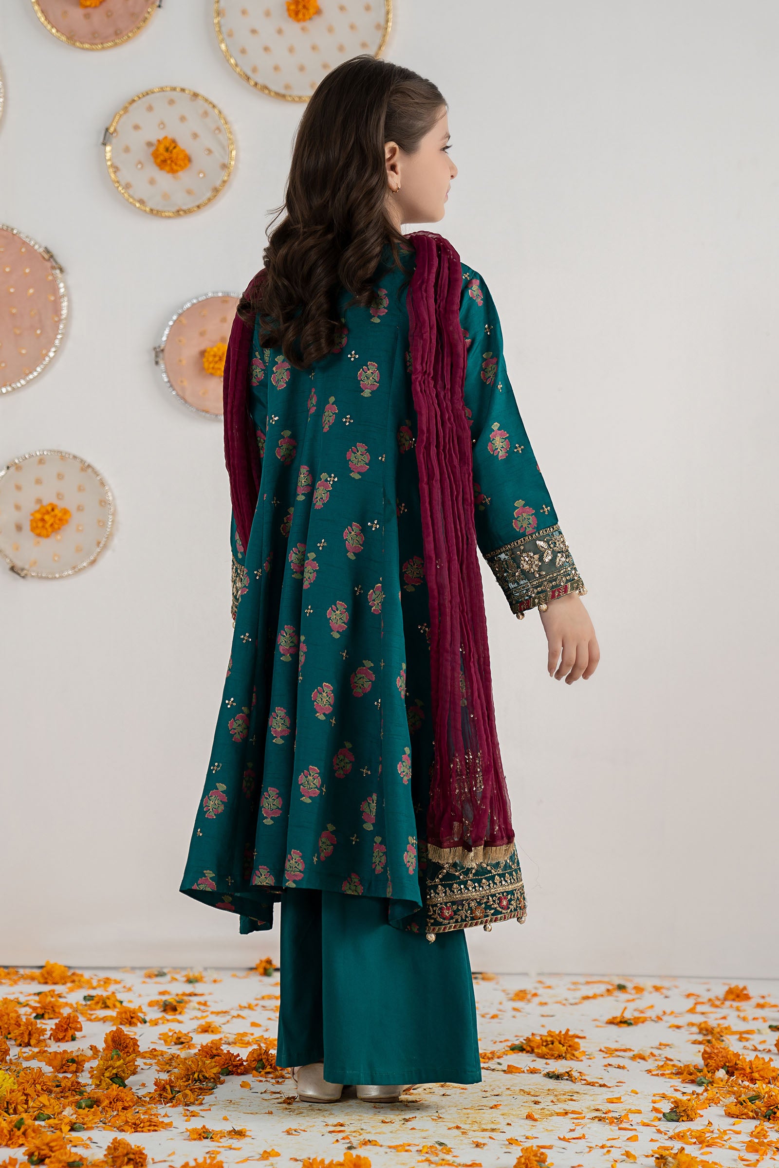3 Piece Embroidered Raw Silk Suit