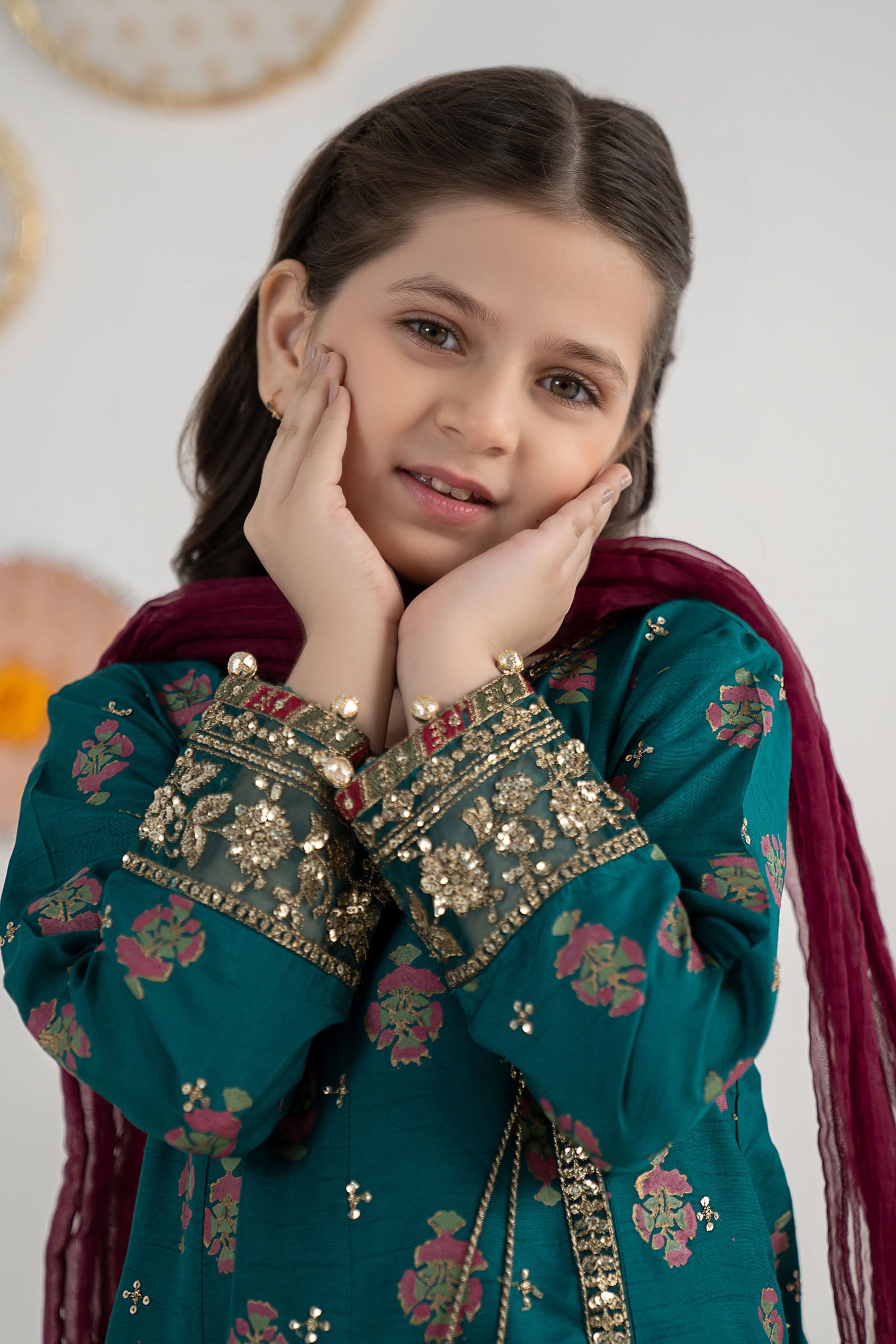 3 Piece Embroidered Raw Silk Suit