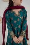 3 Piece Embroidered Raw Silk Suit