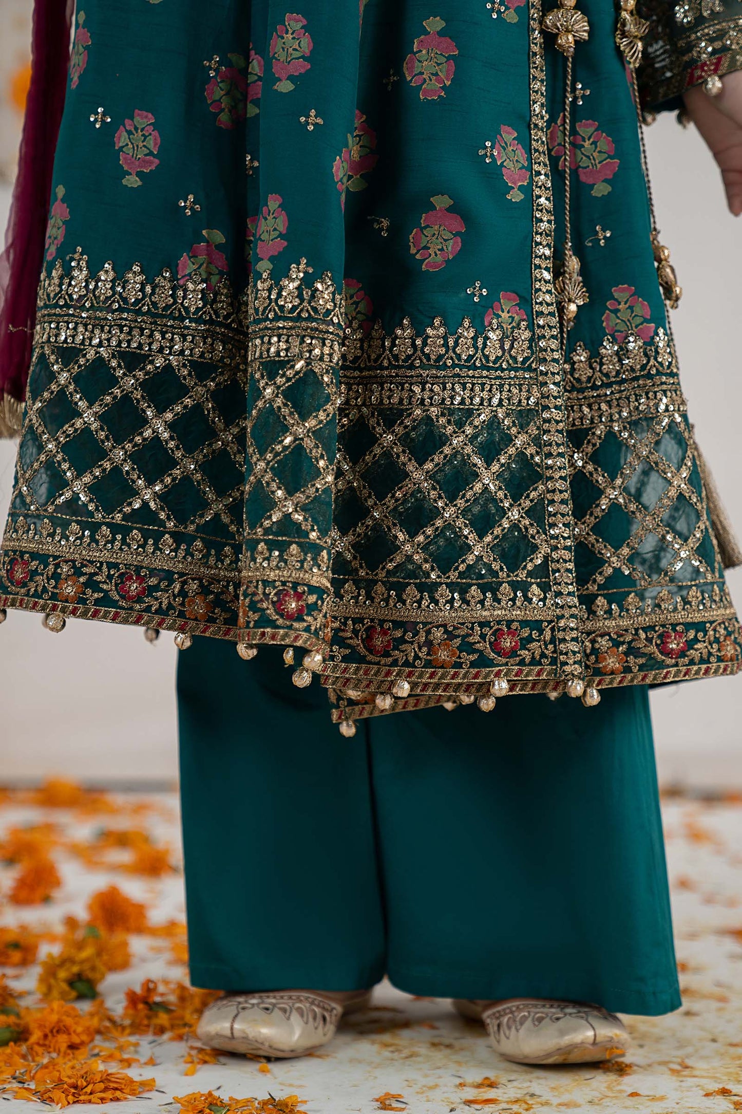 3 Piece Embroidered Raw Silk Suit