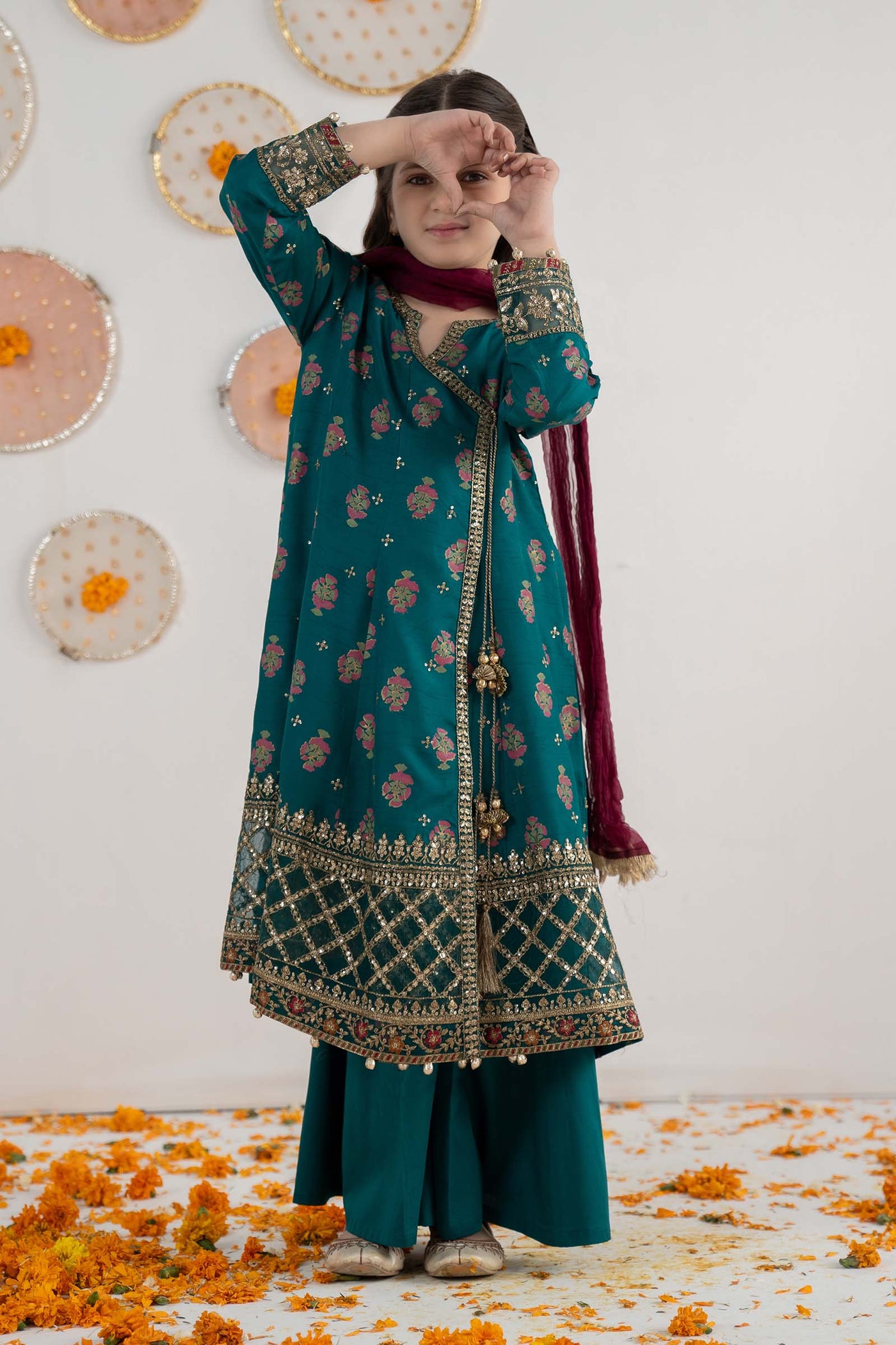 3 Piece Embroidered Raw Silk Suit