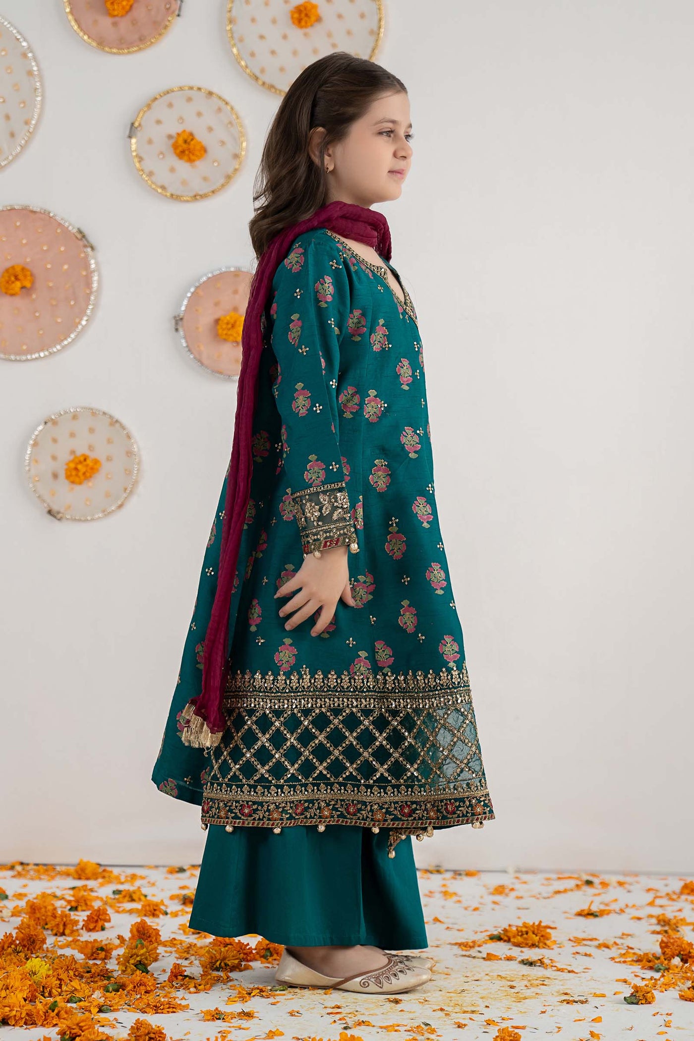 3 Piece Embroidered Raw Silk Suit