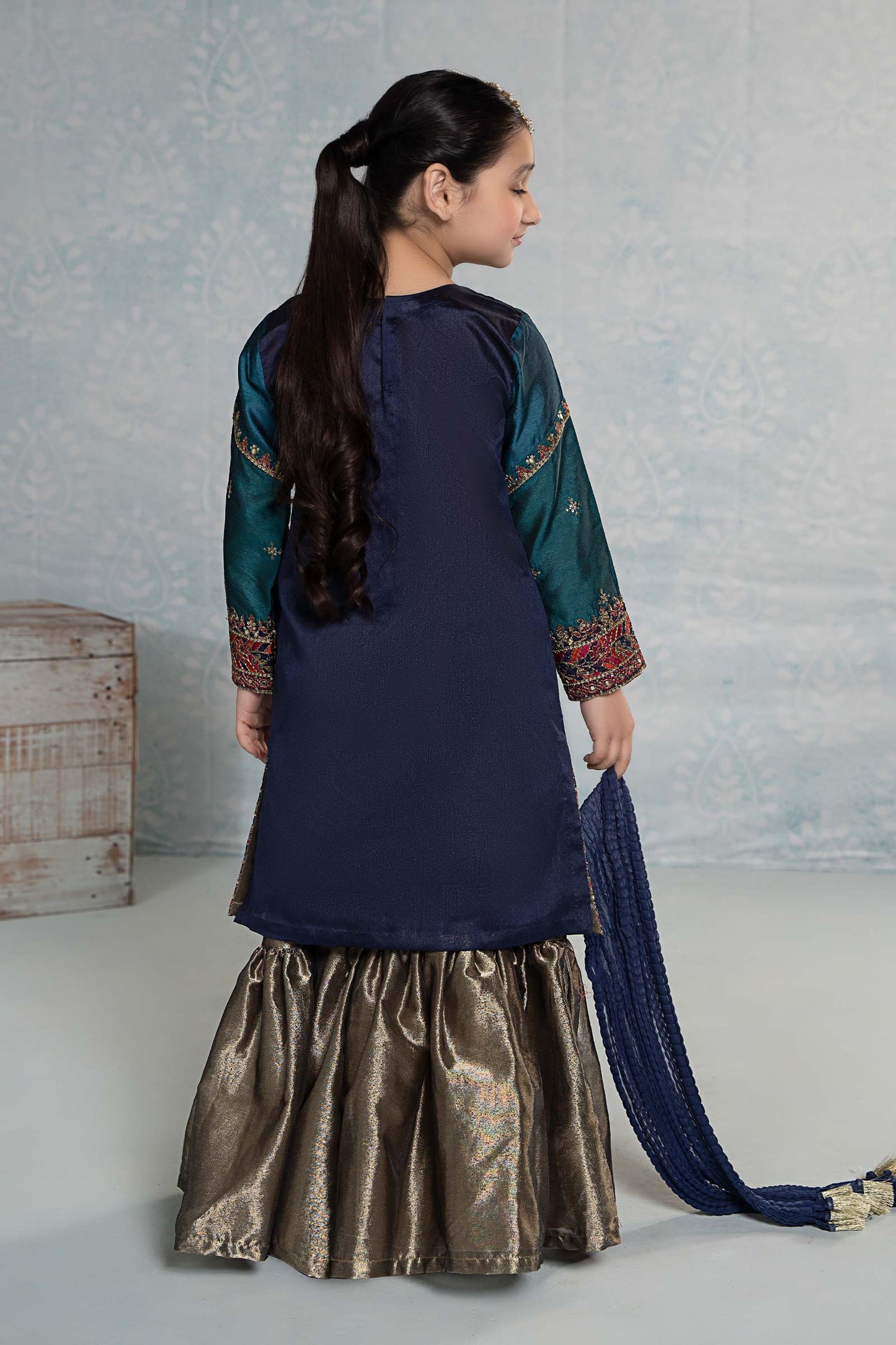 3 Piece Embroidered Raw Silk Suit