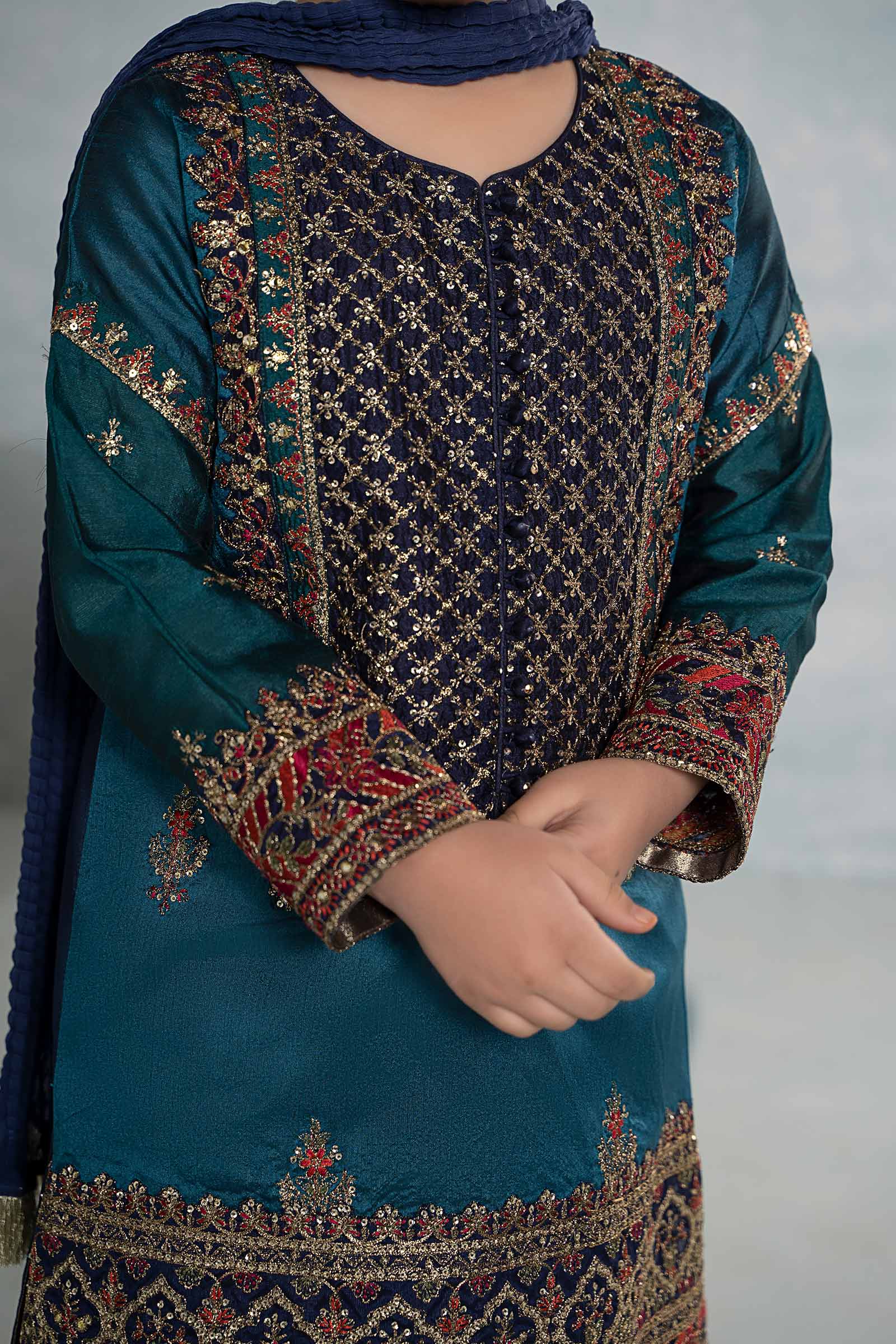 3 Piece Embroidered Raw Silk Suit