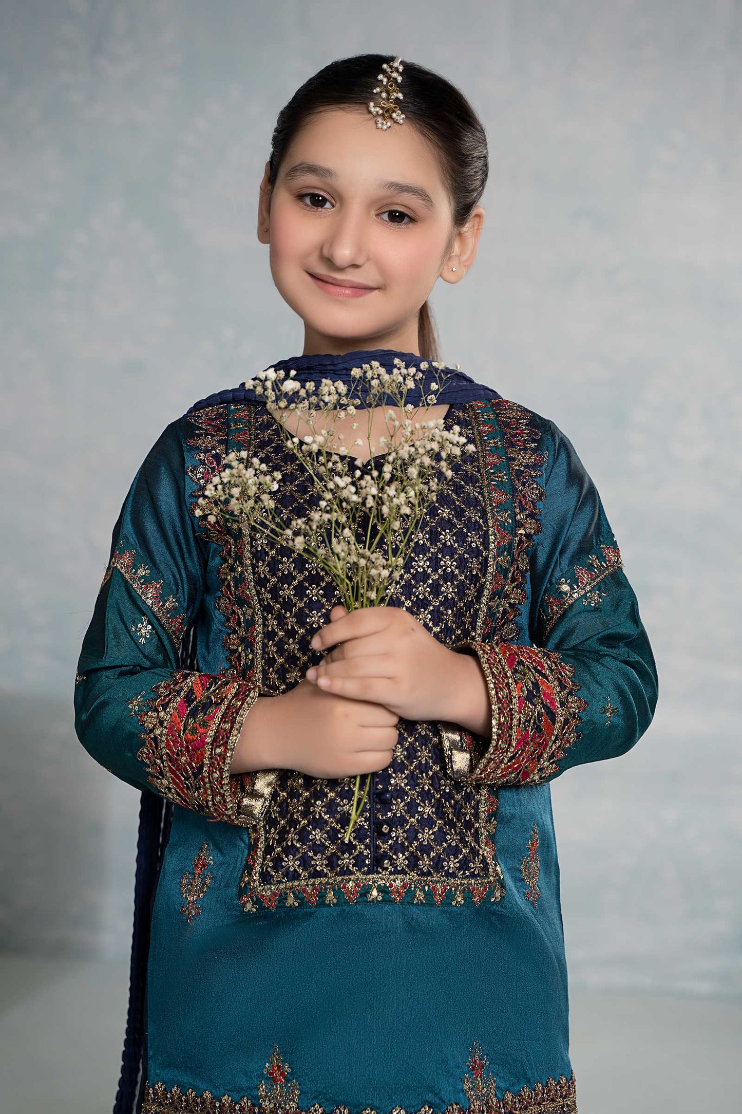 3 Piece Embroidered Raw Silk Suit