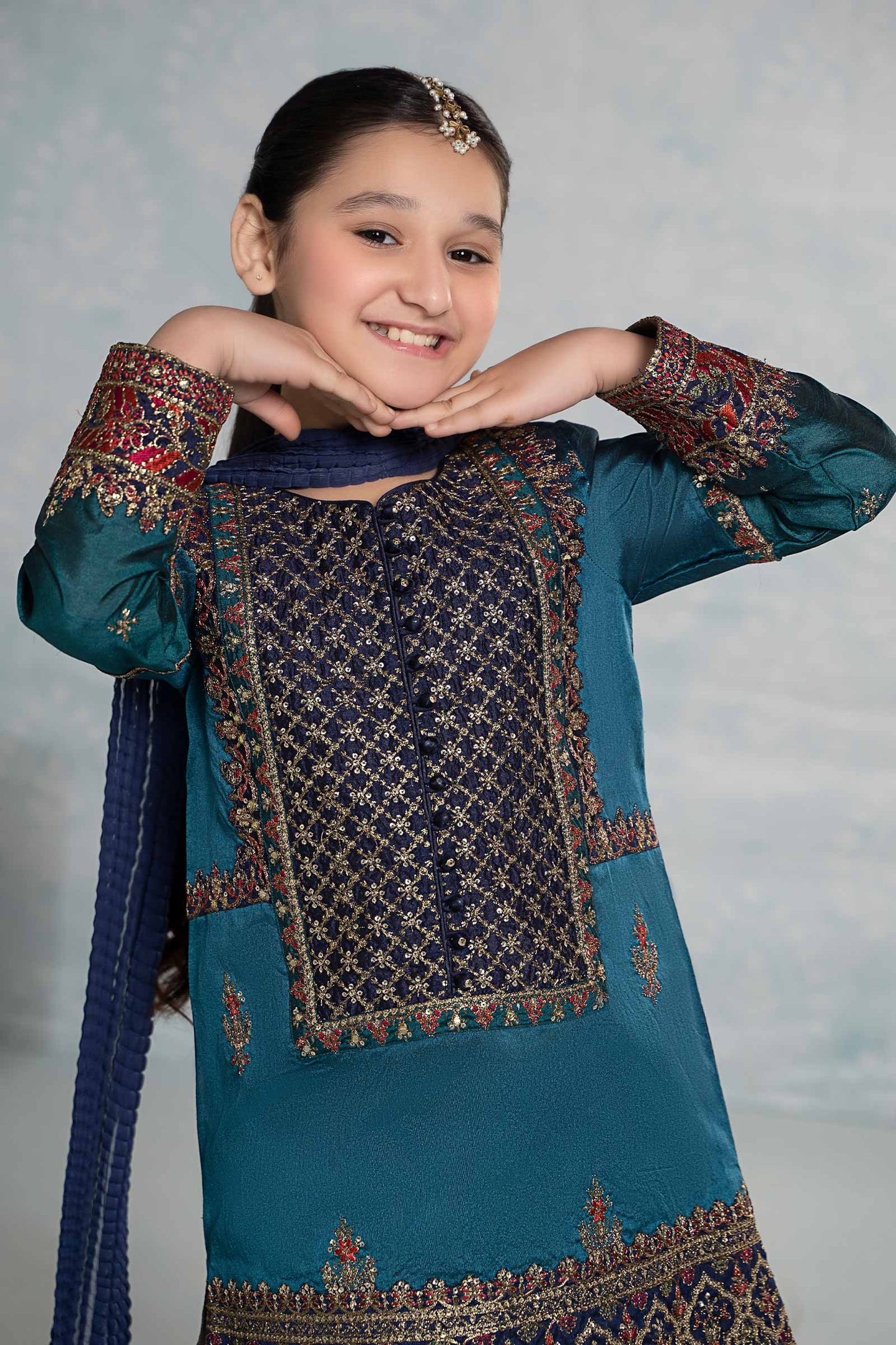 3 Piece Embroidered Raw Silk Suit