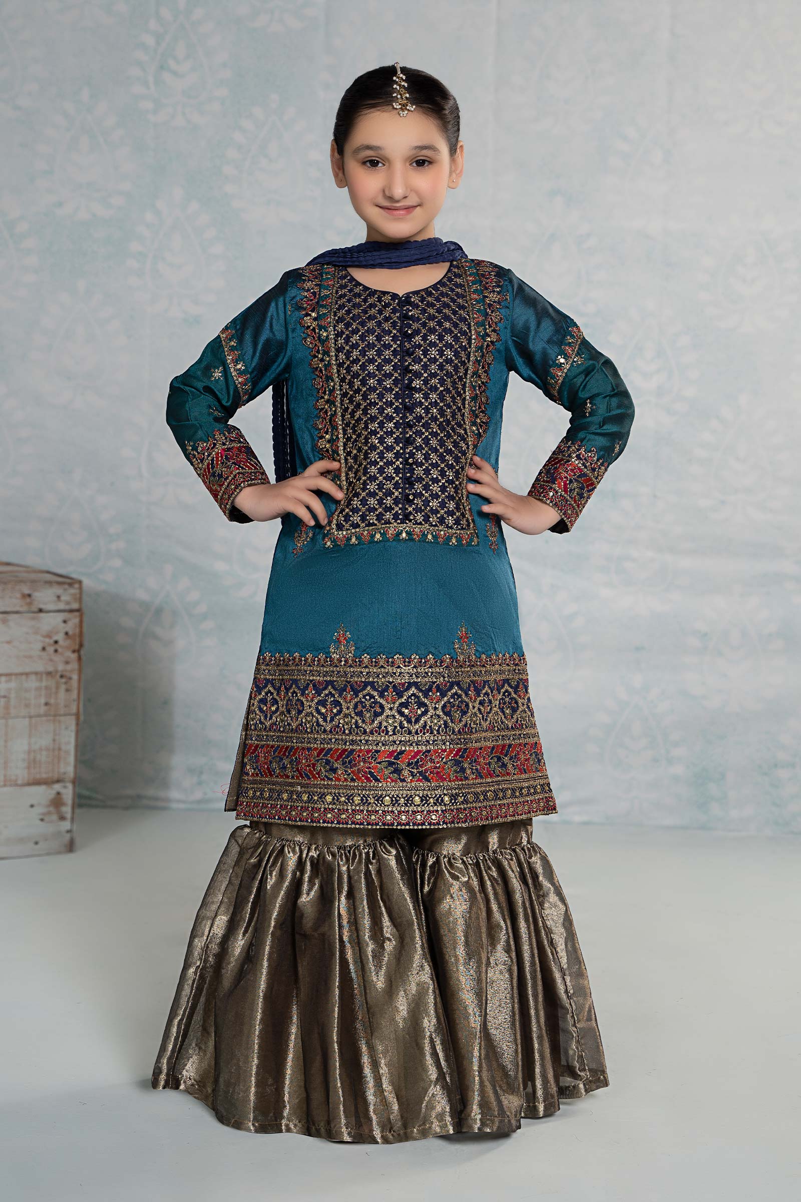 3 Piece Embroidered Raw Silk Suit