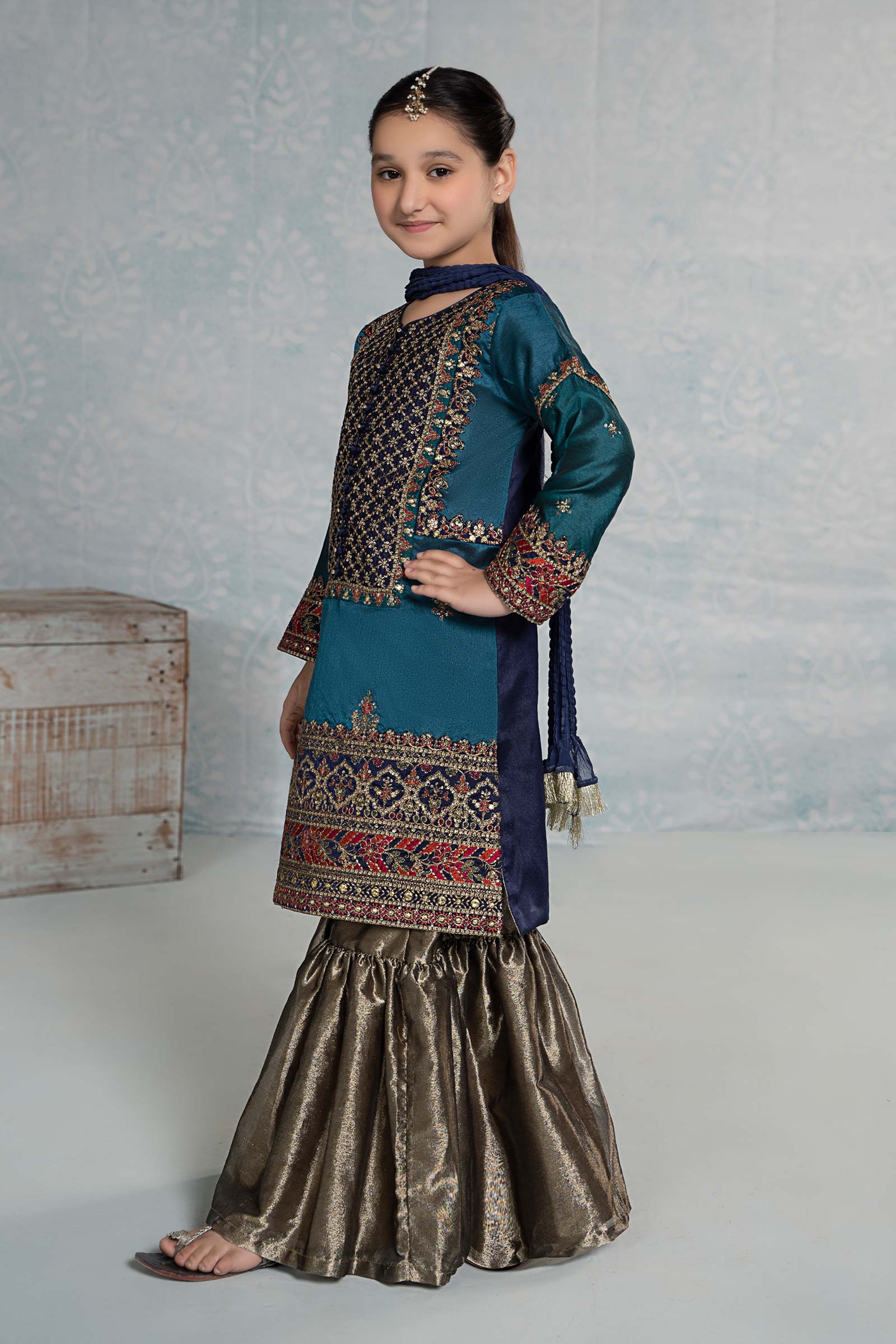 3 Piece Embroidered Raw Silk Suit
