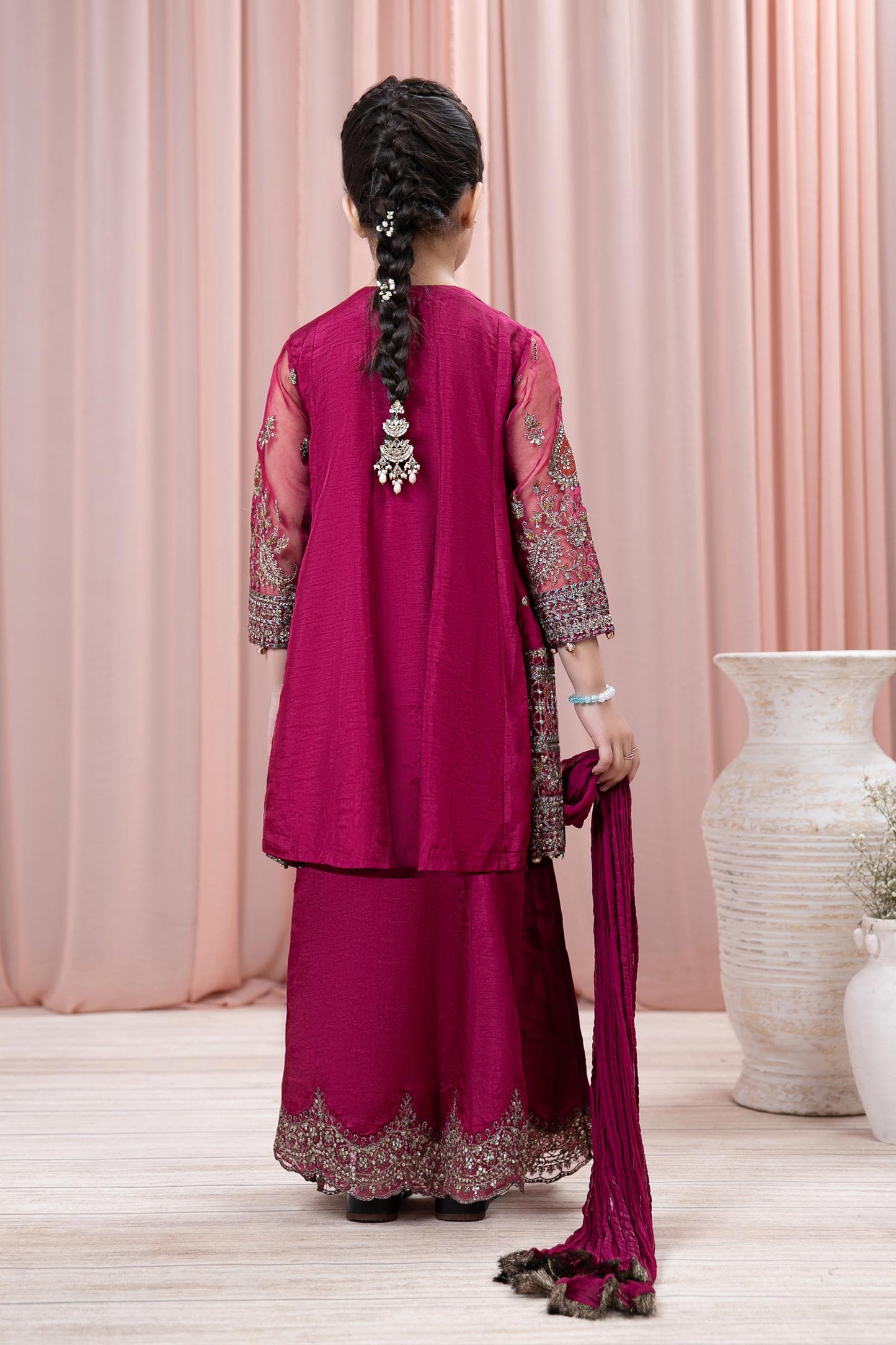3 Piece Embroidered Raw Silk Suit