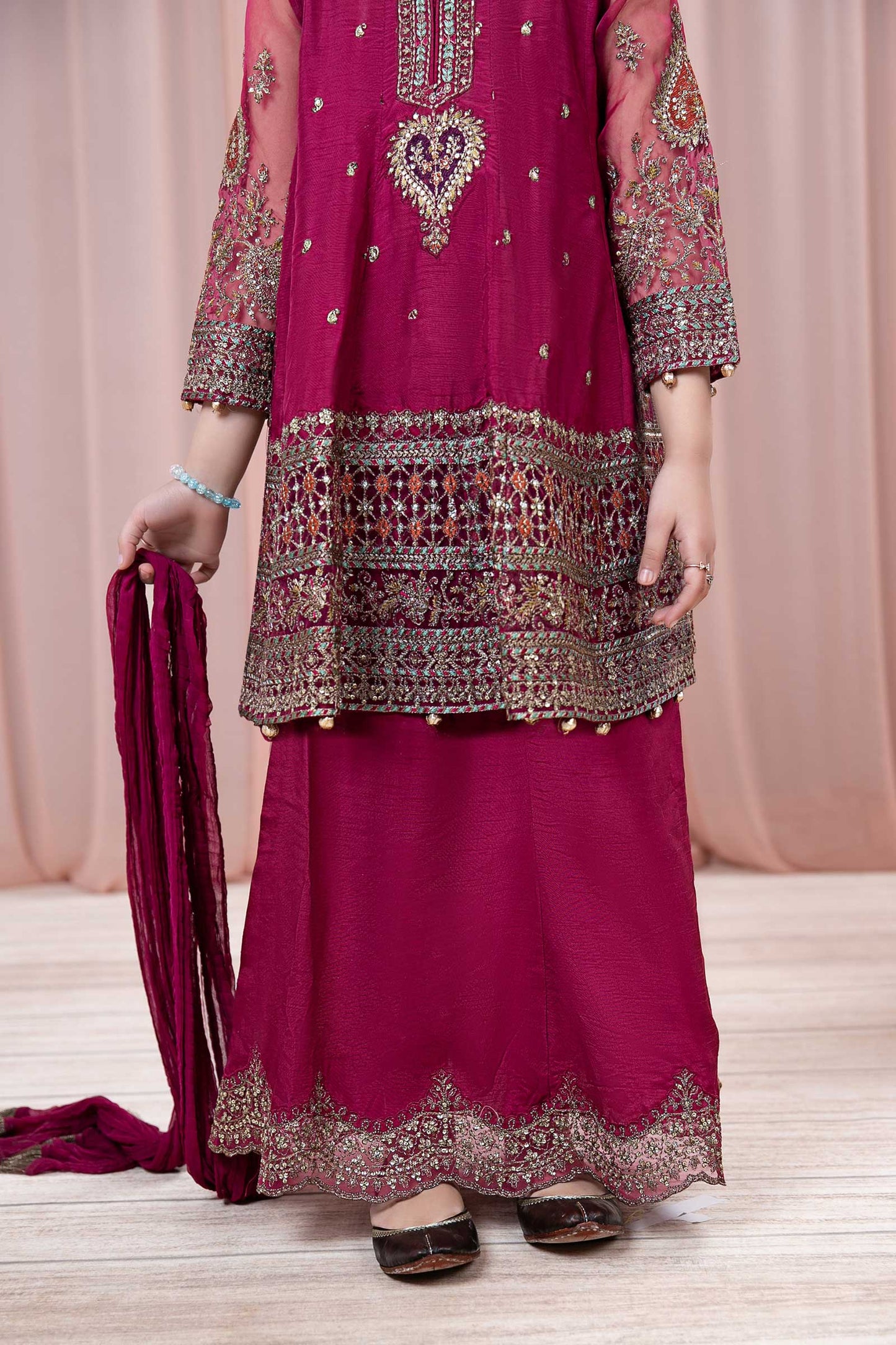 3 Piece Embroidered Raw Silk Suit