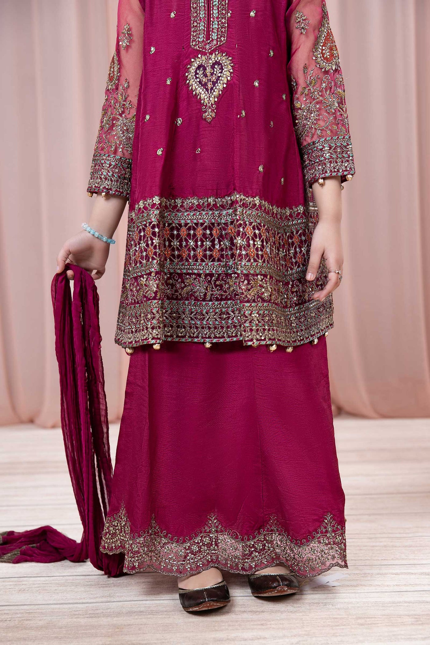 3 PIECE EMBROIDERED RAW SILK SUIT | MKS-EF24-46