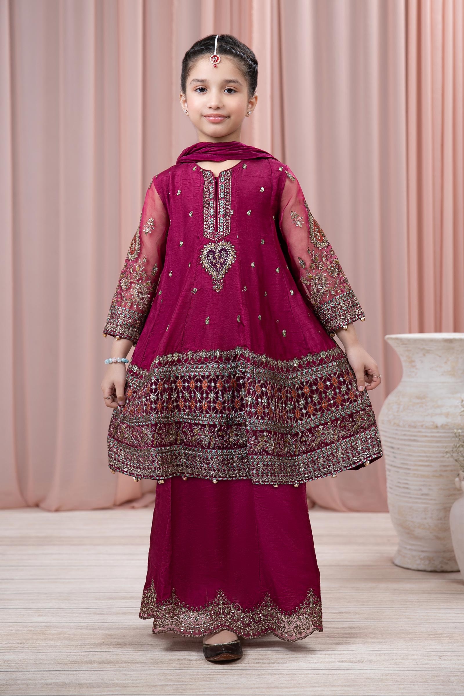 3 Piece Embroidered Raw Silk Suit