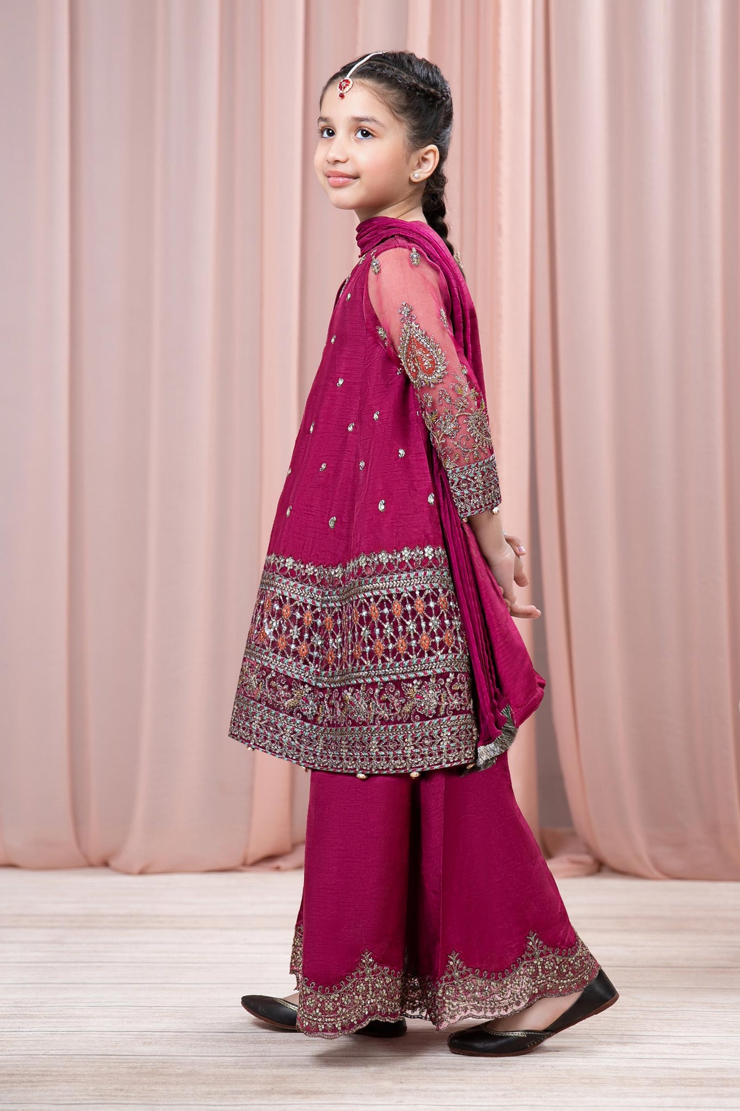 3 Piece Embroidered Raw Silk Suit