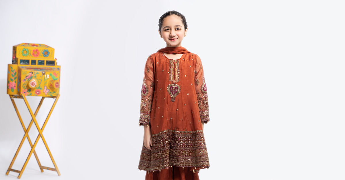 3 Piece Embroidered Raw Silk Suit