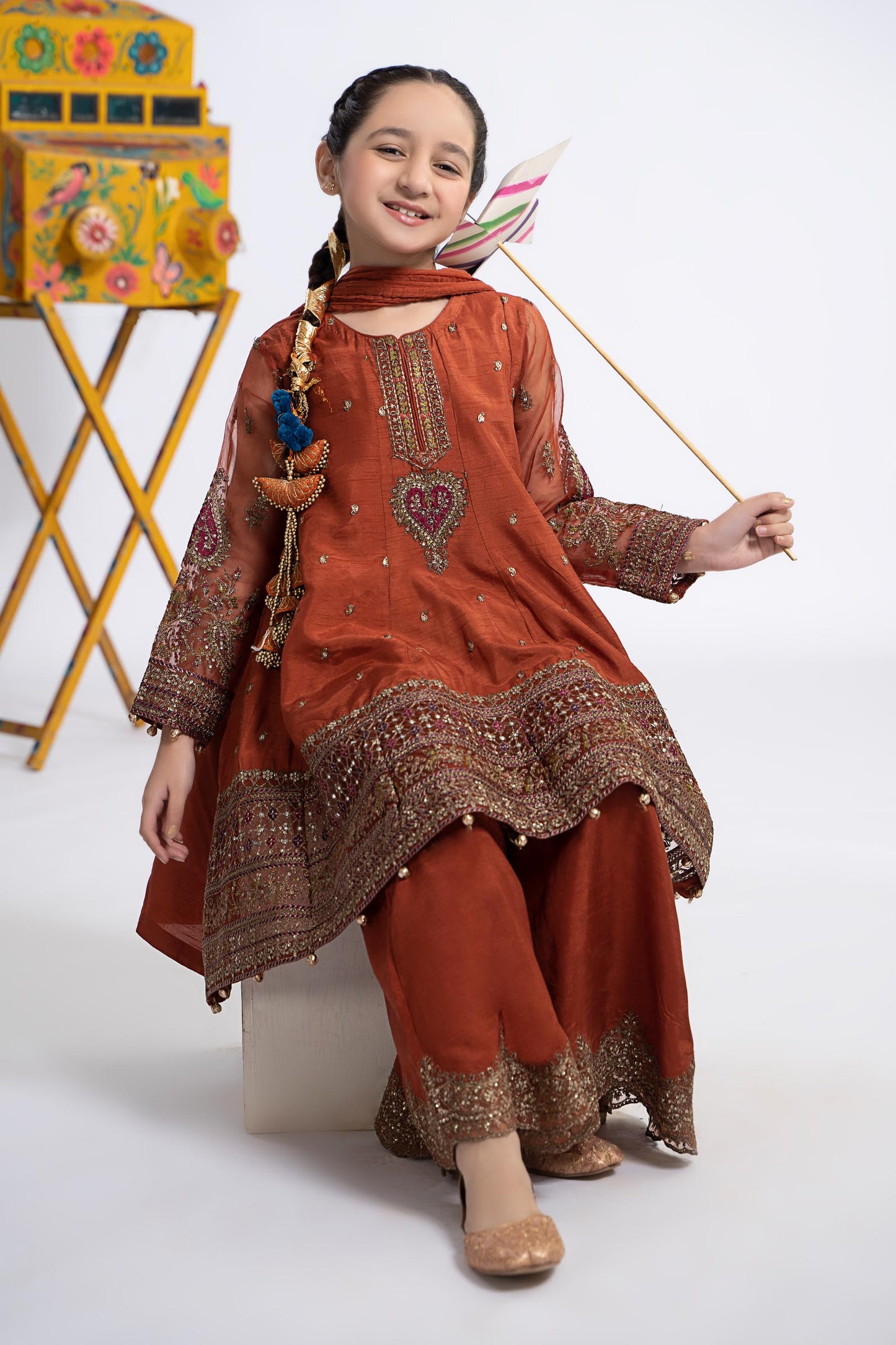 3 Piece Embroidered Raw Silk Suit