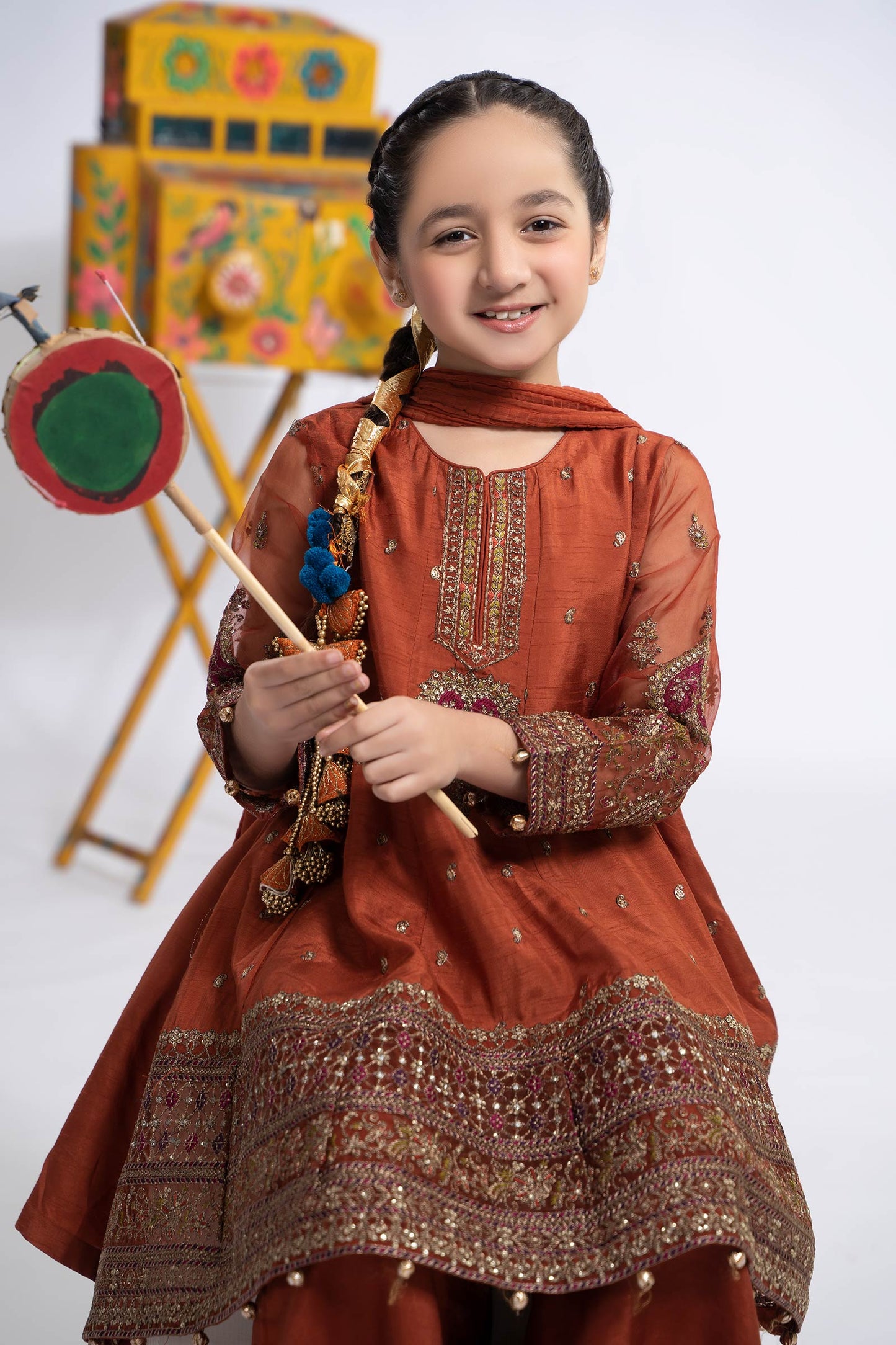 3 Piece Embroidered Raw Silk Suit