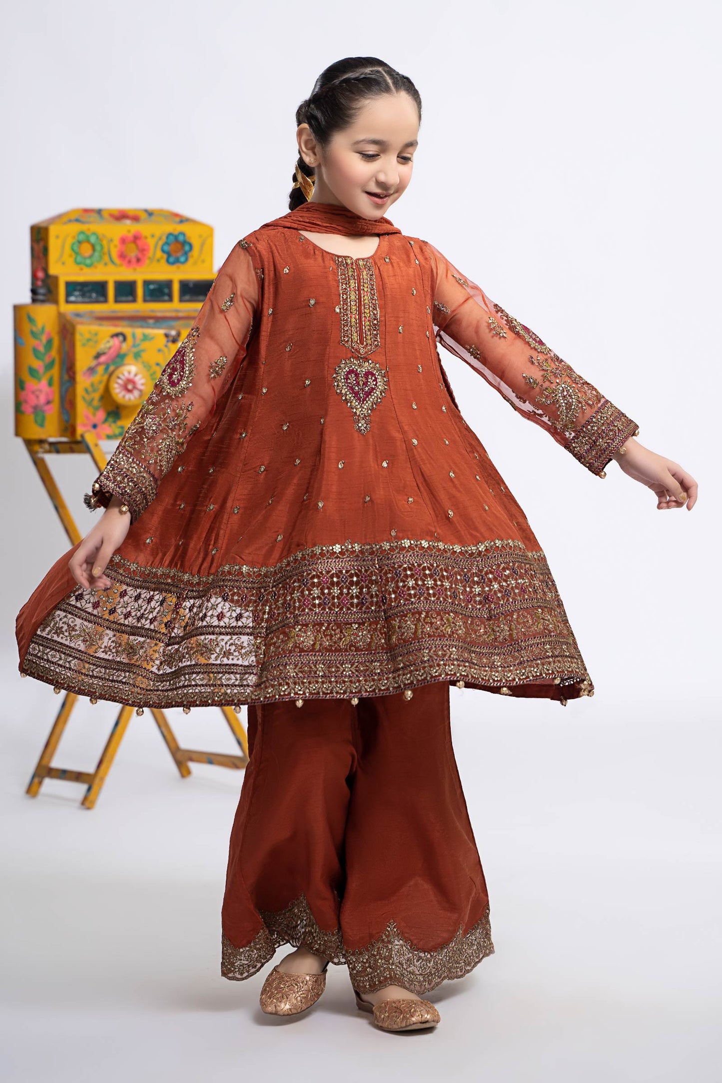 3 Piece Embroidered Raw Silk Suit