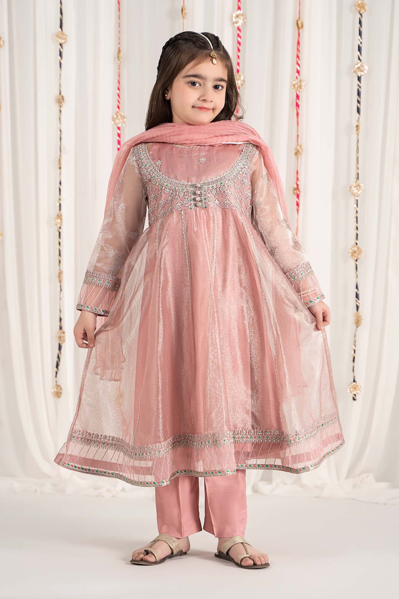 3 Piece Embroidered Zari Net Suit
