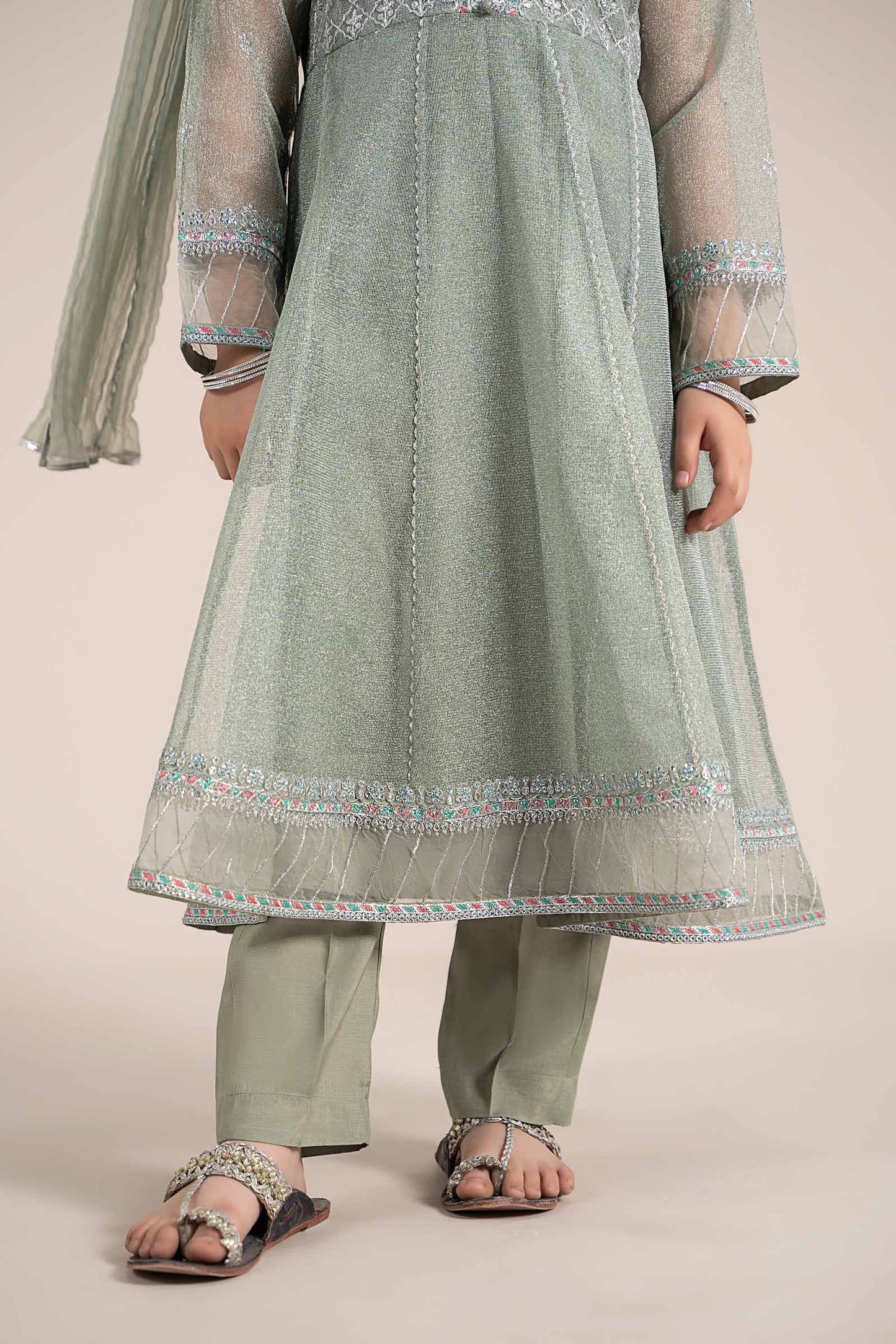 3 Piece Embroidered Zari Net Suit