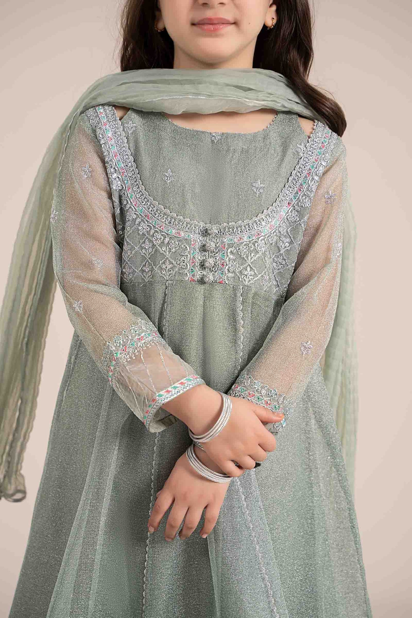 3 Piece Embroidered Zari Net Suit