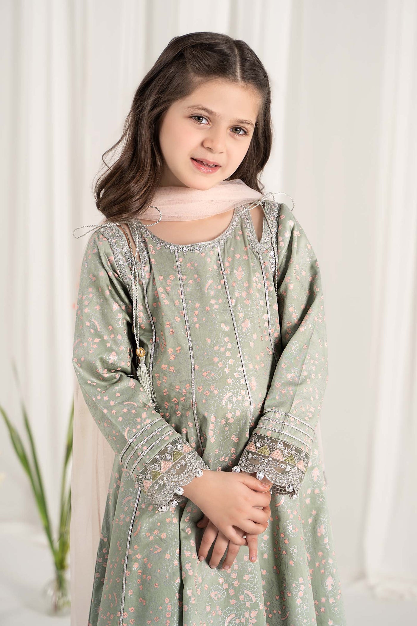 3 Piece Embroidered Cotton Satin Suit