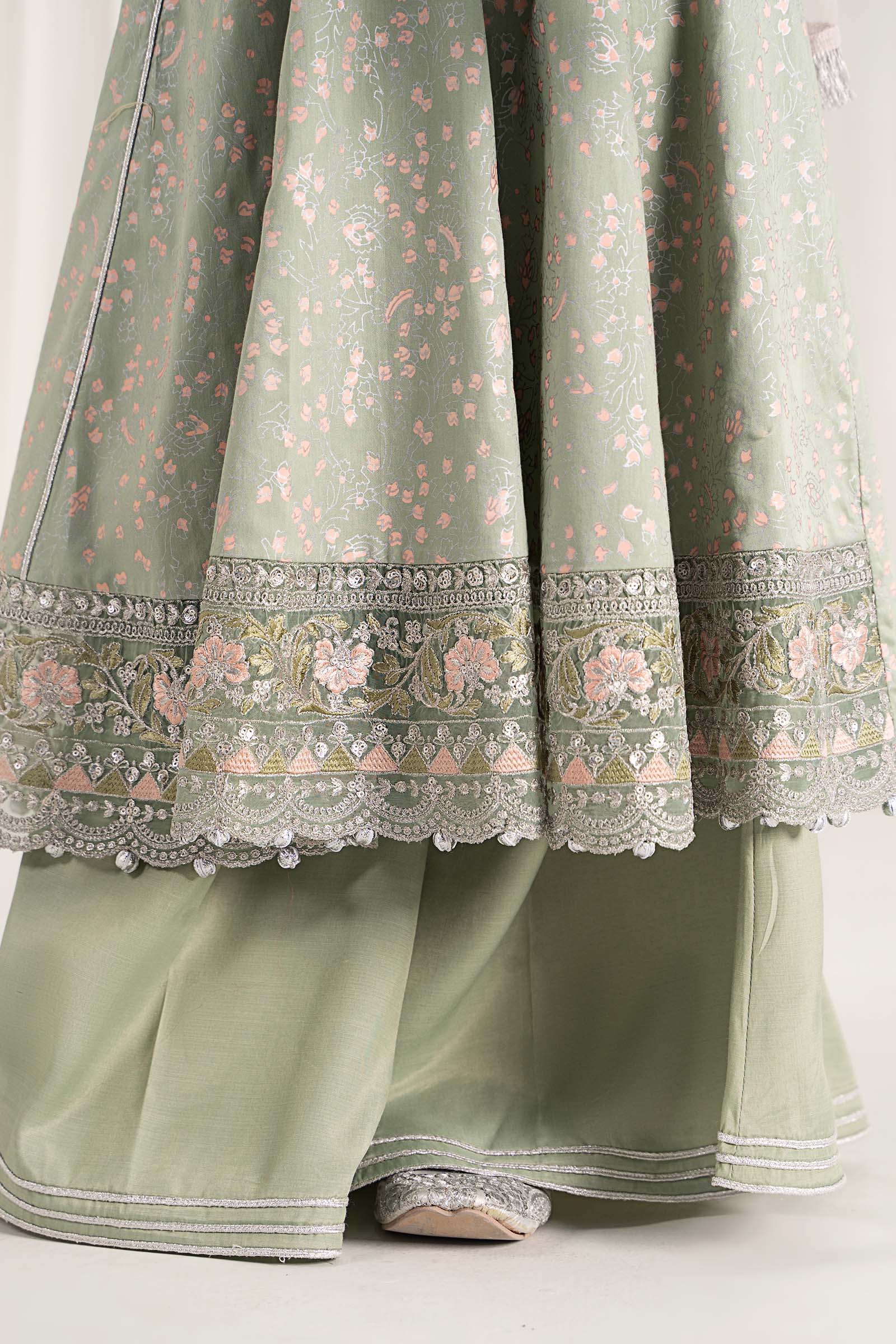 3 Piece Embroidered Cotton Satin Suit