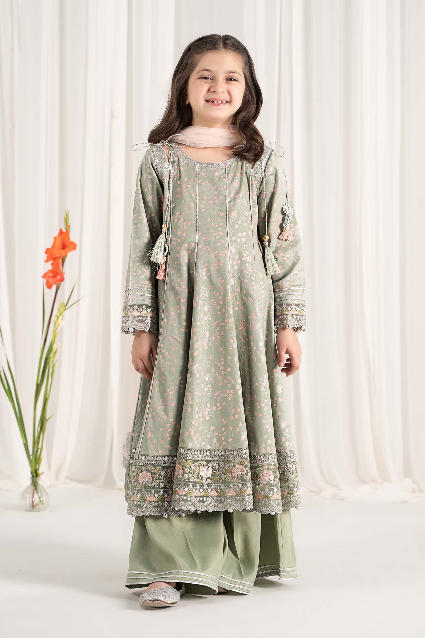 3 Piece Embroidered Cotton Satin Suit