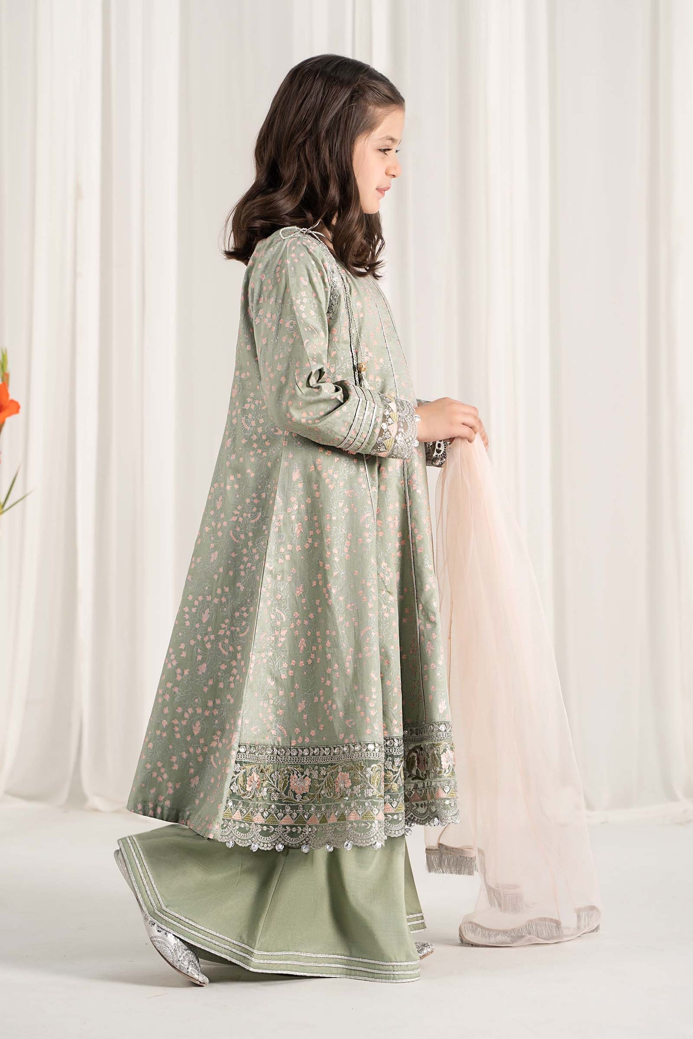 3 Piece Embroidered Cotton Satin Suit
