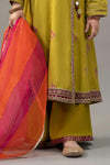 3 Piece Embroidered Raw Silk Suit