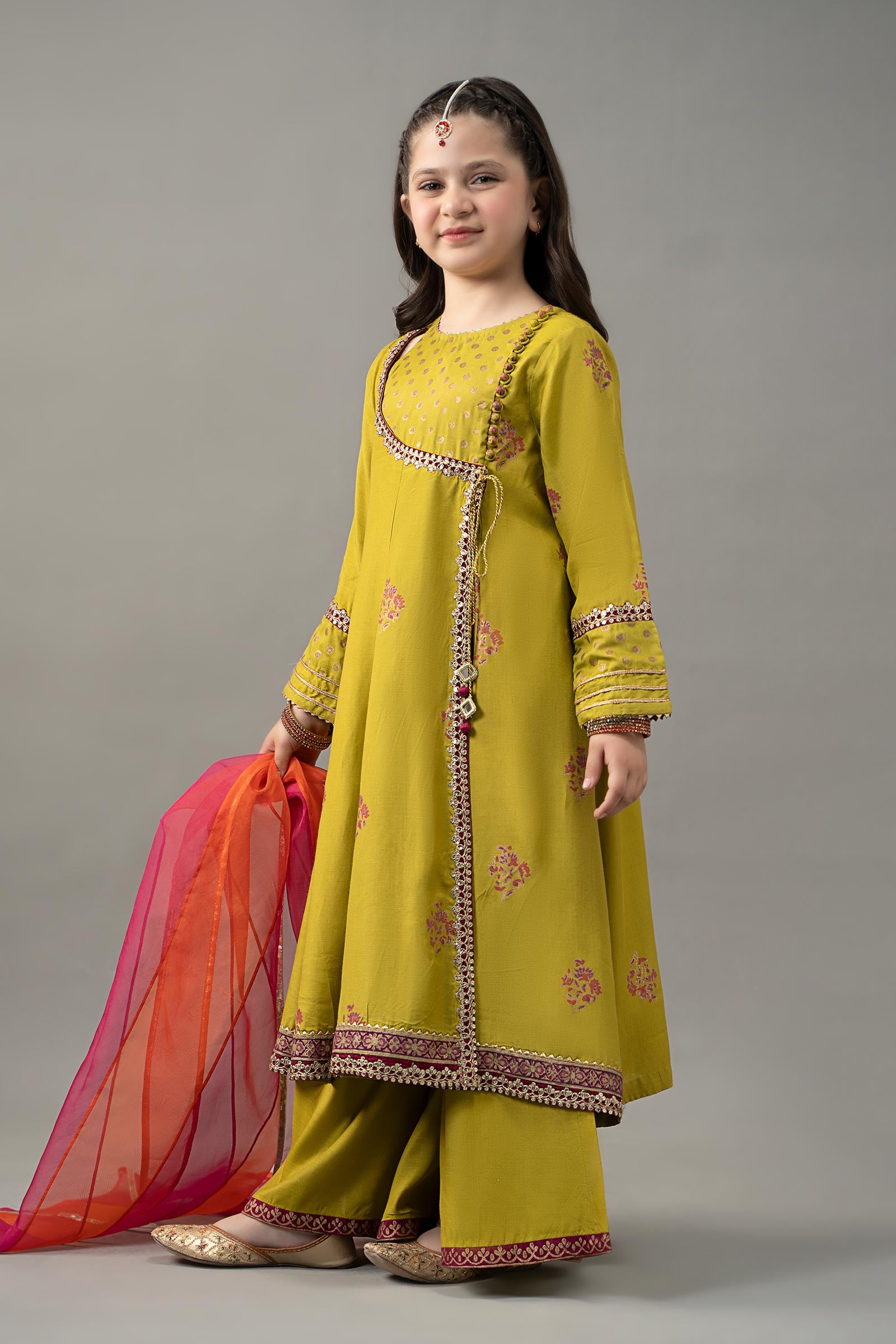 3 Piece Embroidered Raw Silk Suit