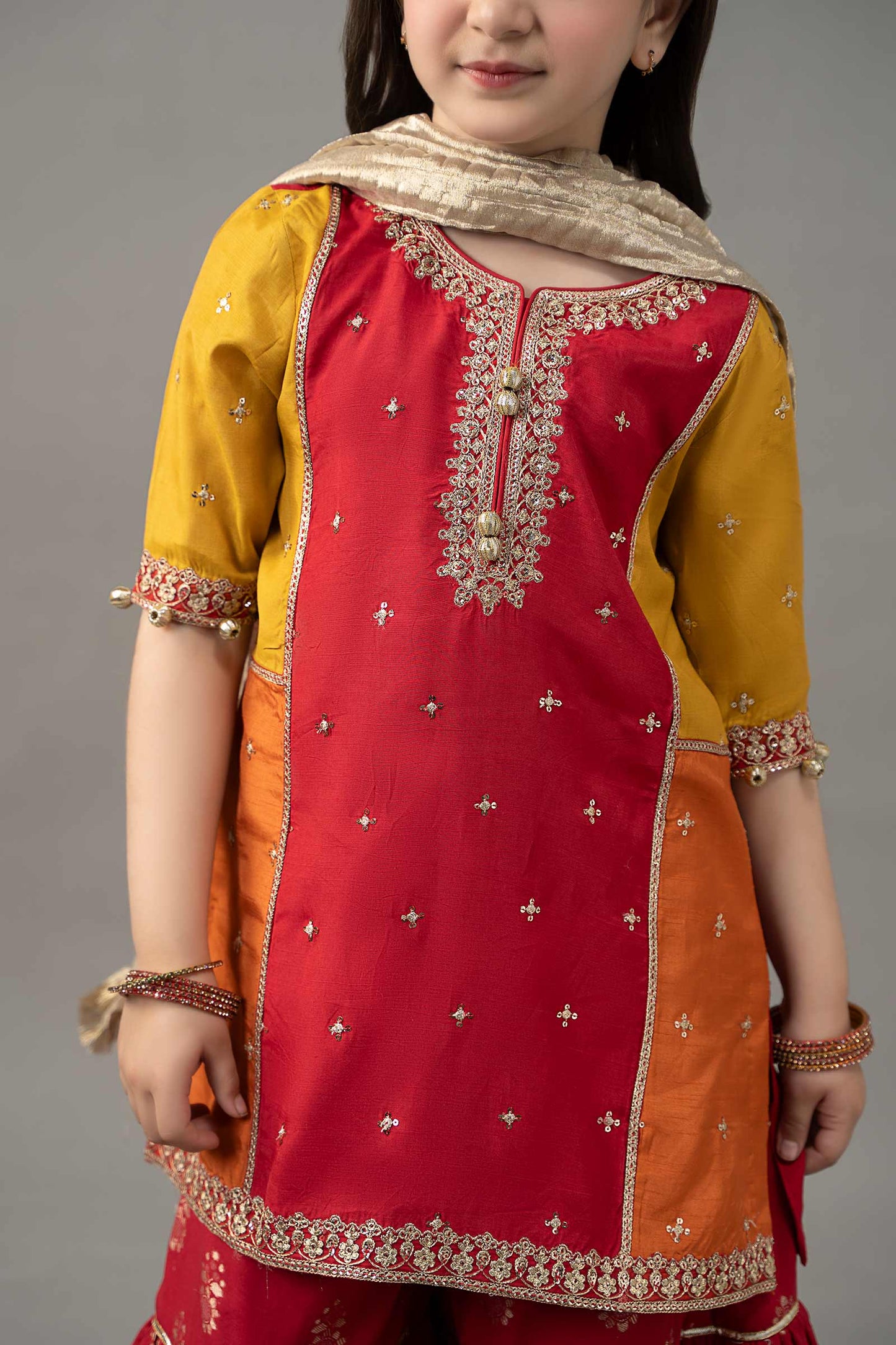3 Piece Embroidered Raw Silk Suit