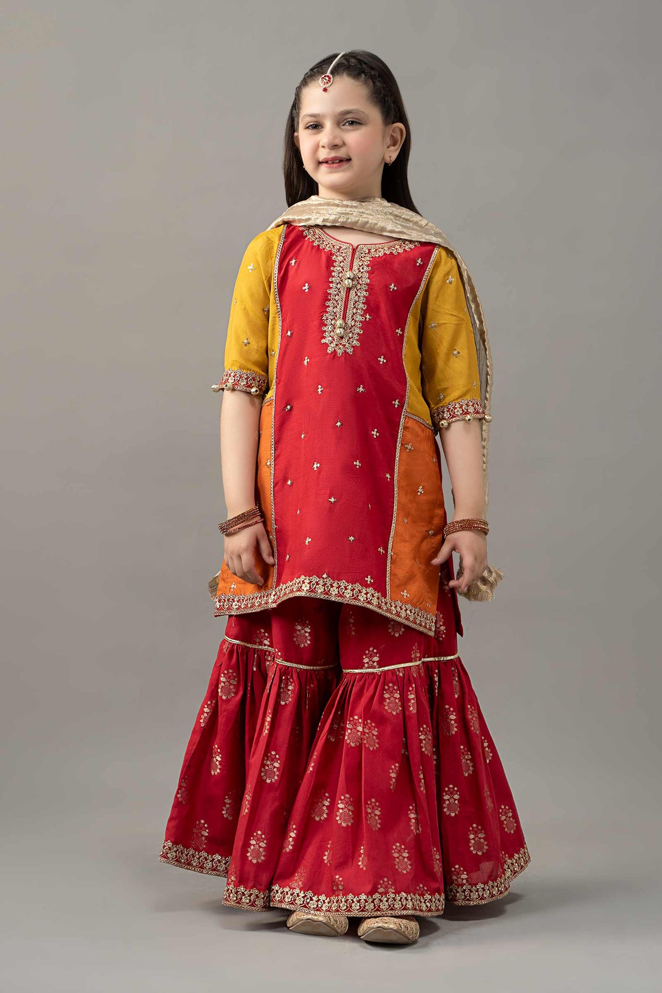 3 Piece Embroidered Raw Silk Suit