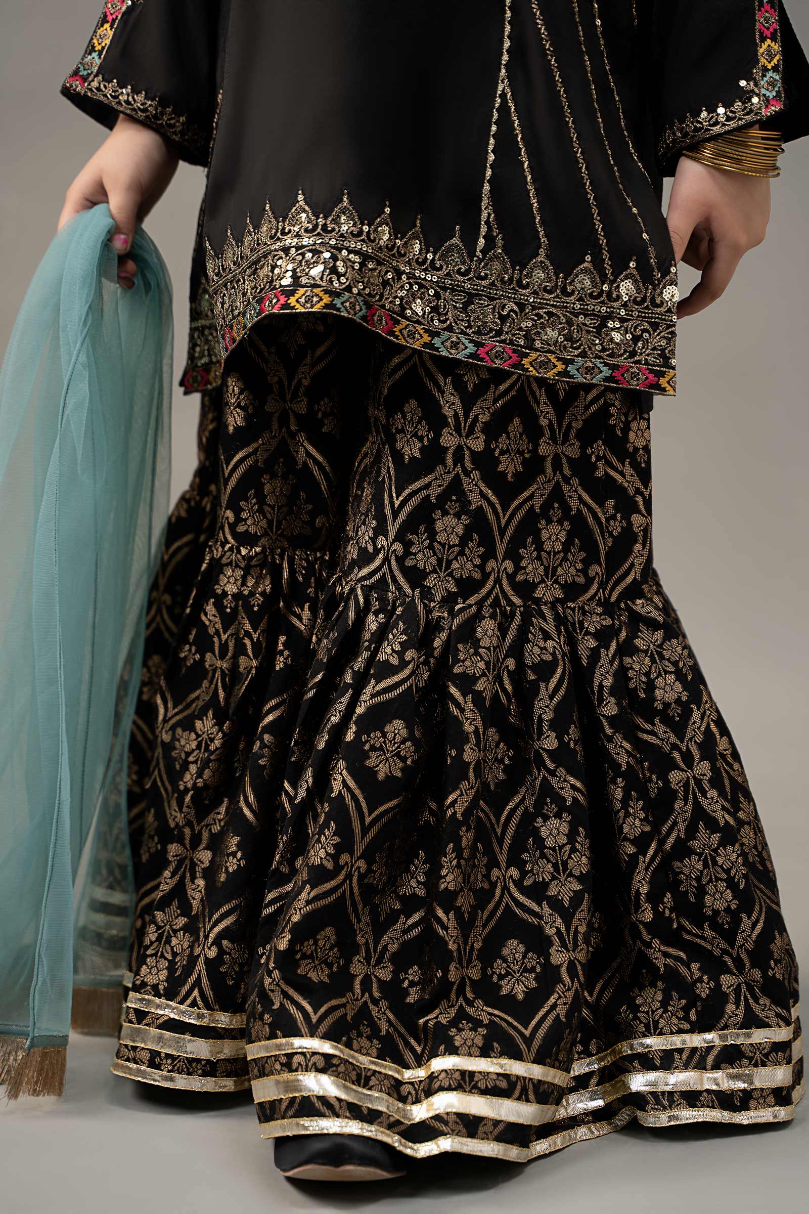 3 Piece Embroidered Raw Silk Suit