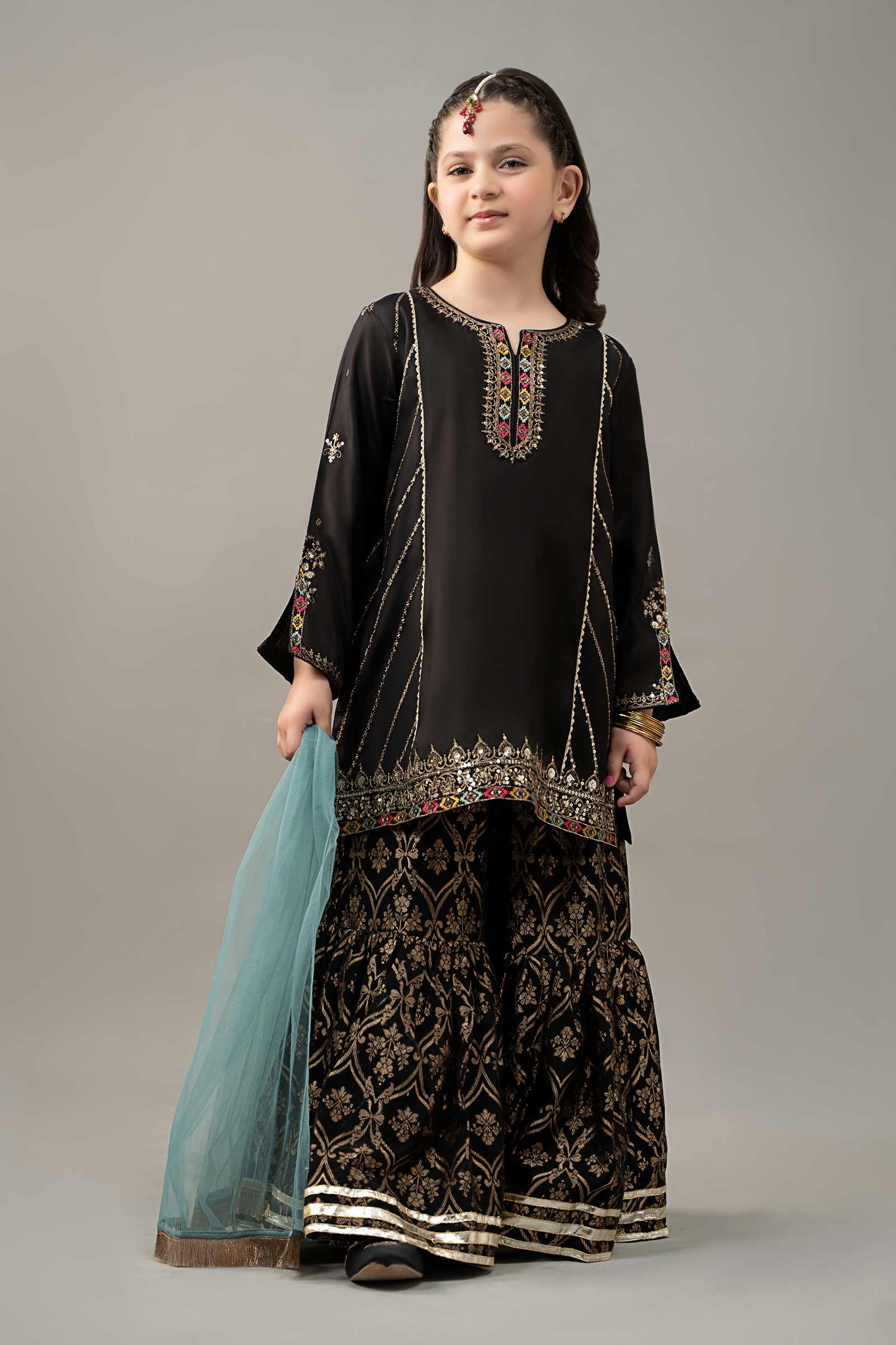 3 Piece Embroidered Raw Silk Suit