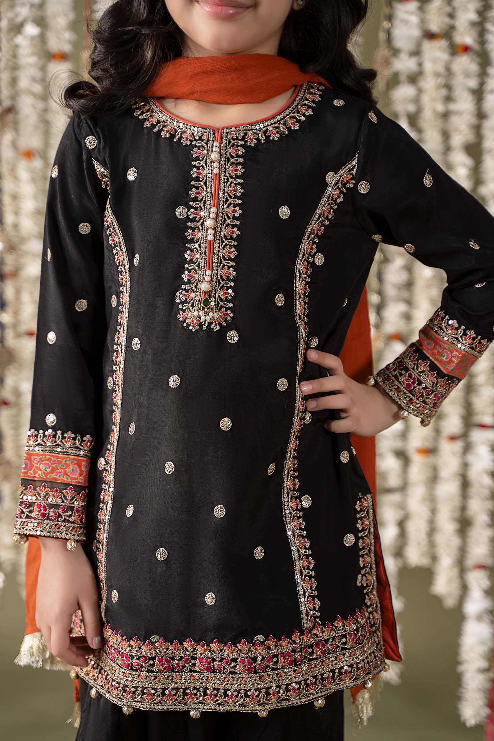 3 Piece Embroidered Raw Silk Suit