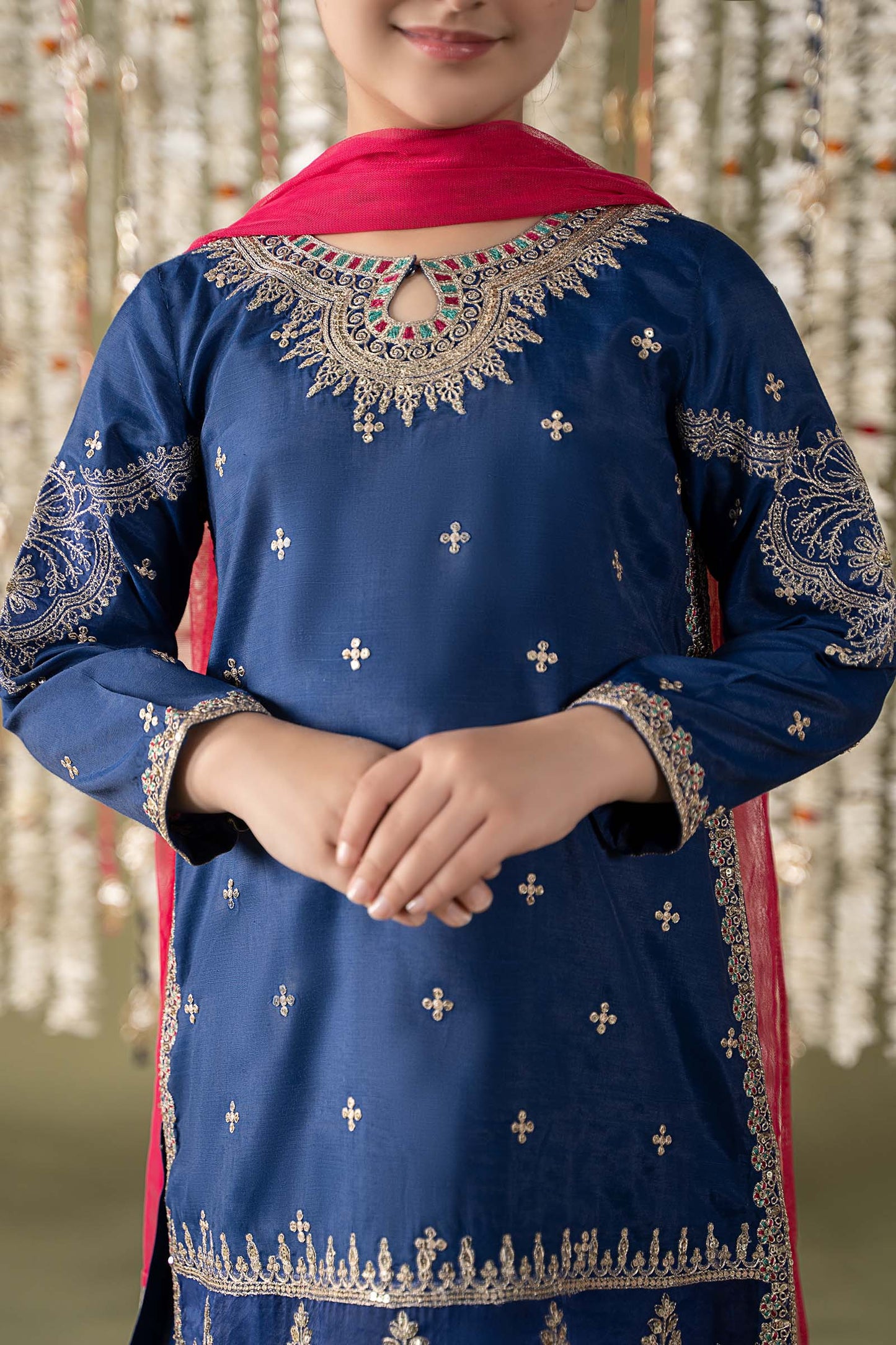 3 Piece Embroidered Raw Silk Suit