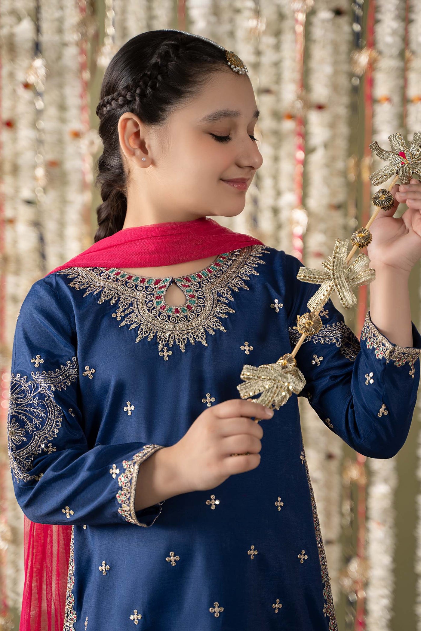 3 Piece Embroidered Raw Silk Suit