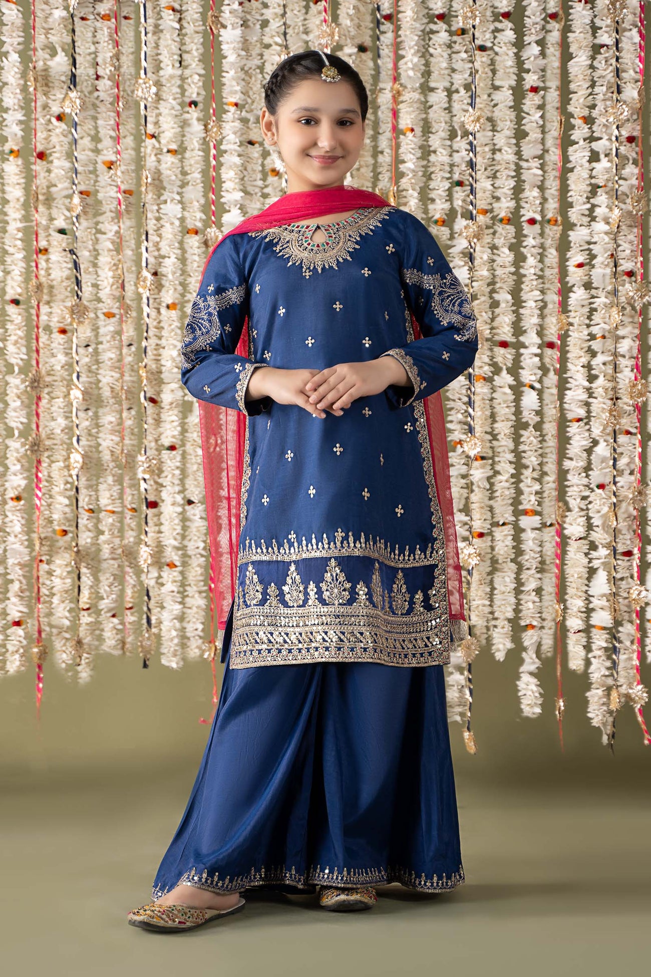 3 Piece Embroidered Raw Silk Suit