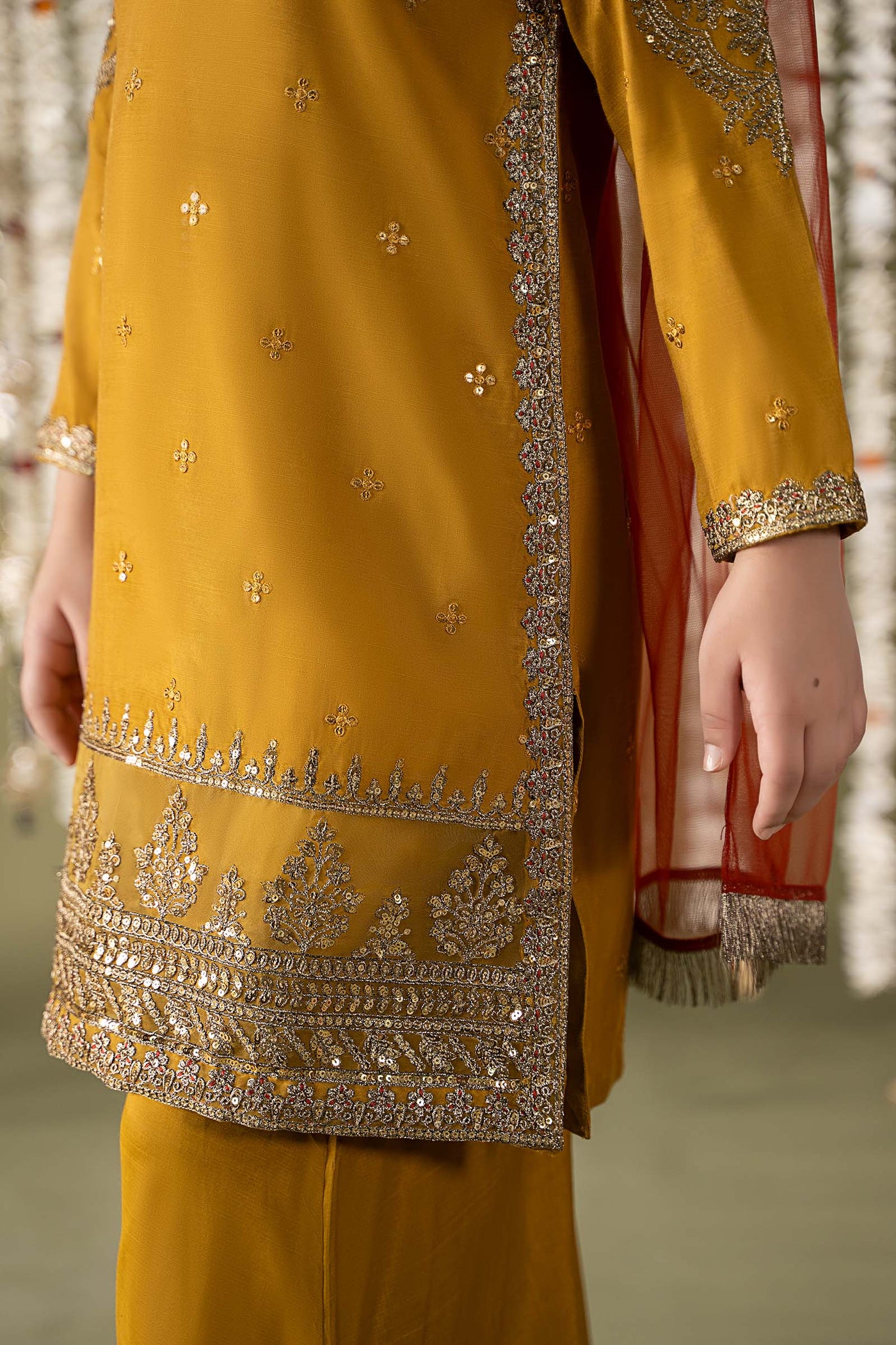 3 Piece Embroidered Raw Silk Suit