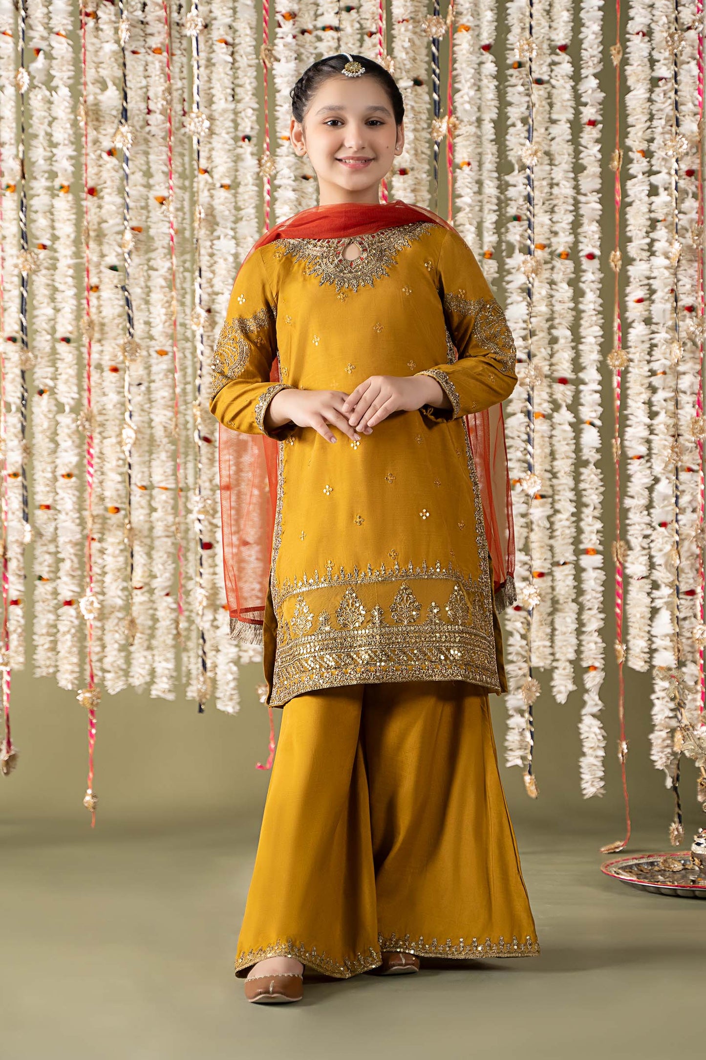 3 Piece Embroidered Raw Silk Suit