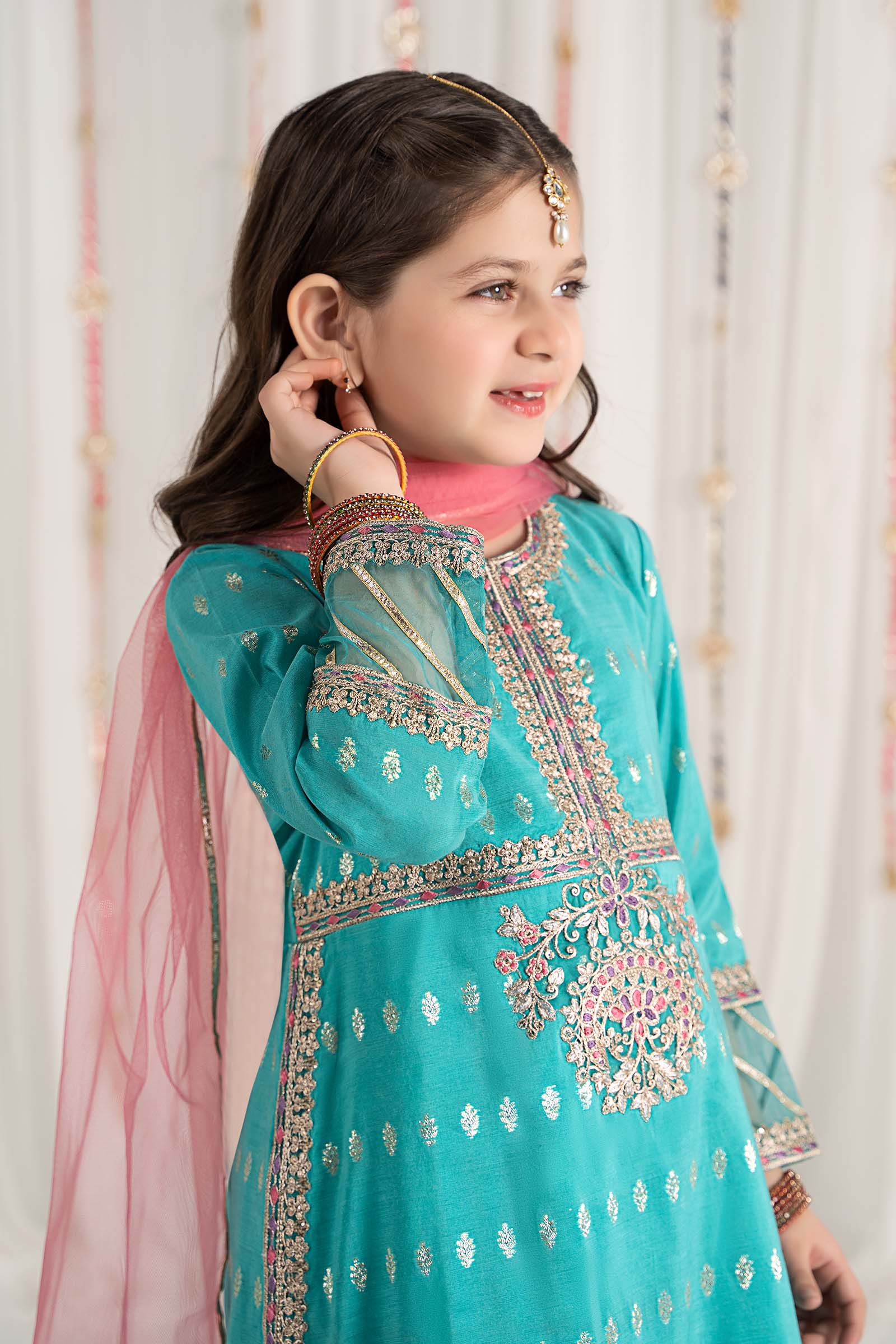 3 Piece Embroidered Raw Silk Suit