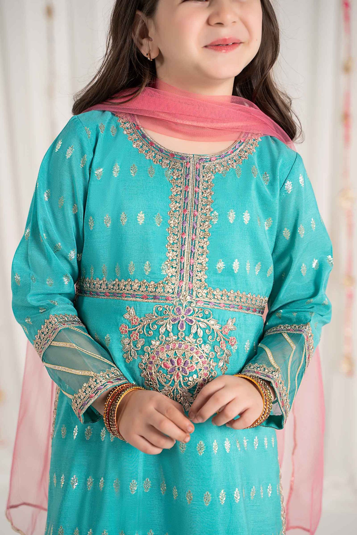 3 Piece Embroidered Raw Silk Suit