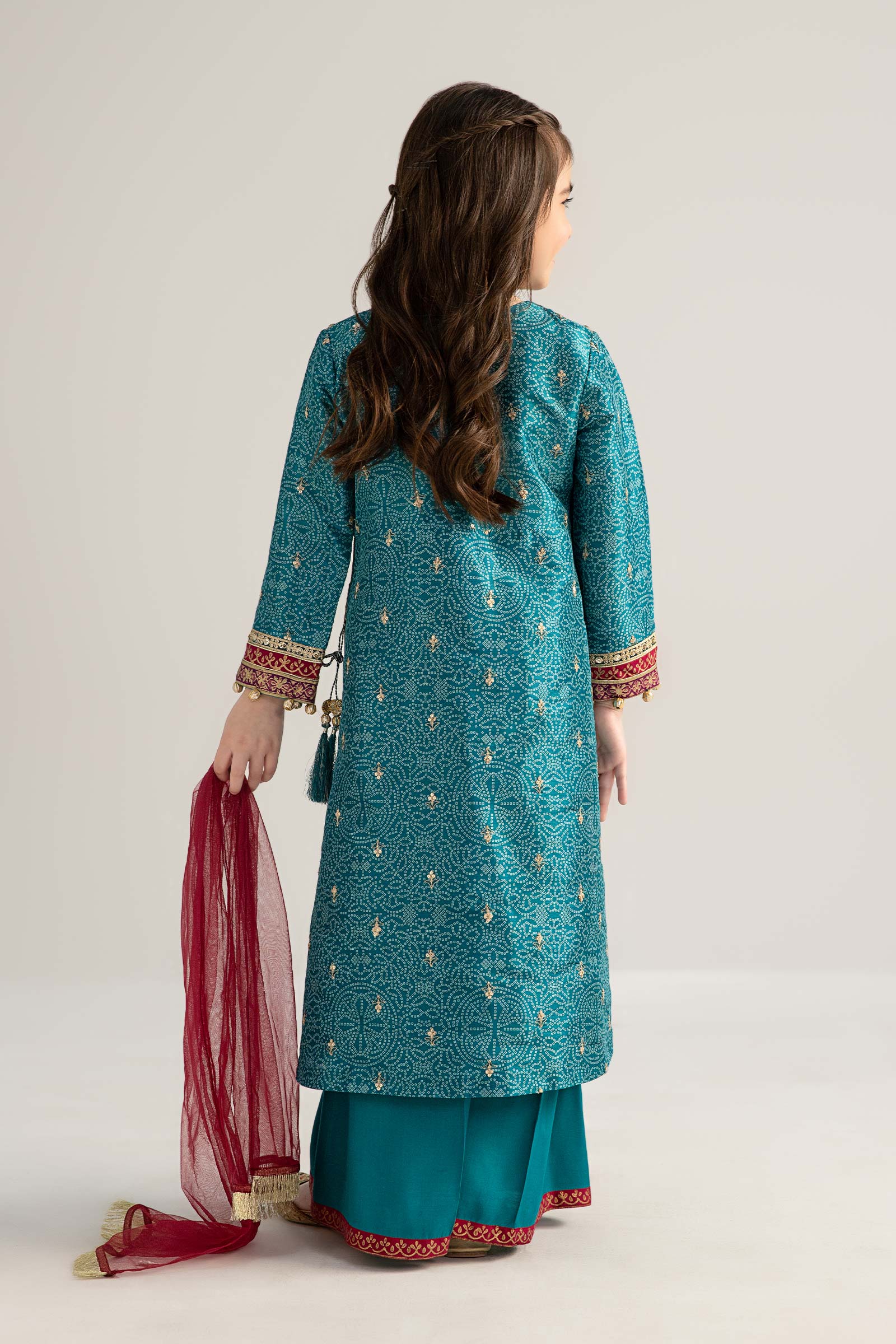3 Piece Embroidered Raw Silk Suit