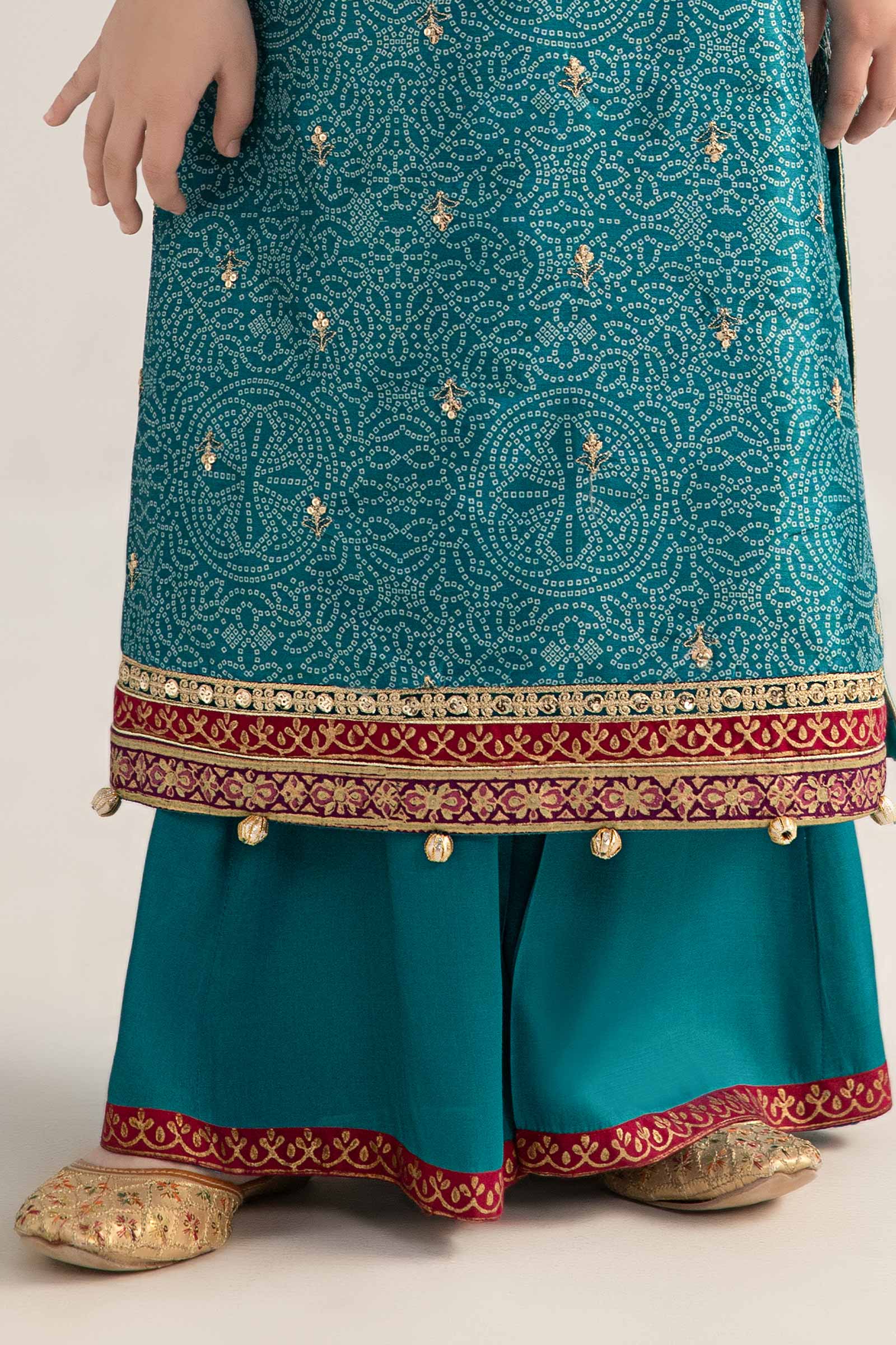 3 Piece Embroidered Raw Silk Suit